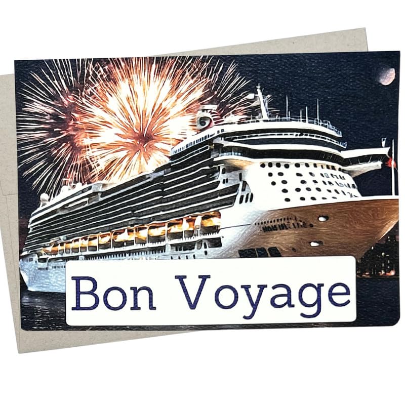 Bon Voyage Card, Trip and Travel Notecard (1 Premium Card, 5X7 Inch) to celebrate and wish good luck on a cruise or vacation - 859