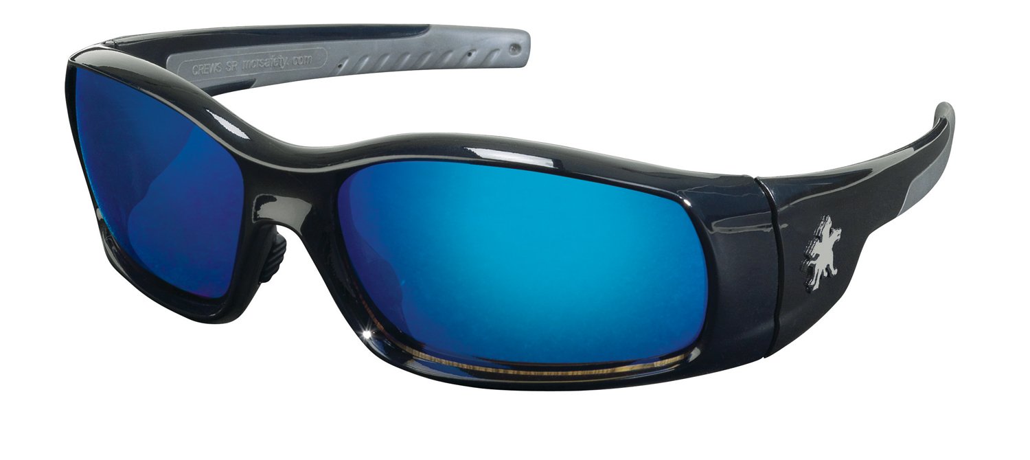 Crews SR118B Swagger Brash Look Polycarbonate Dual Lens Glasses with Polished Black Frame and Blue Diamond Mirror Lens