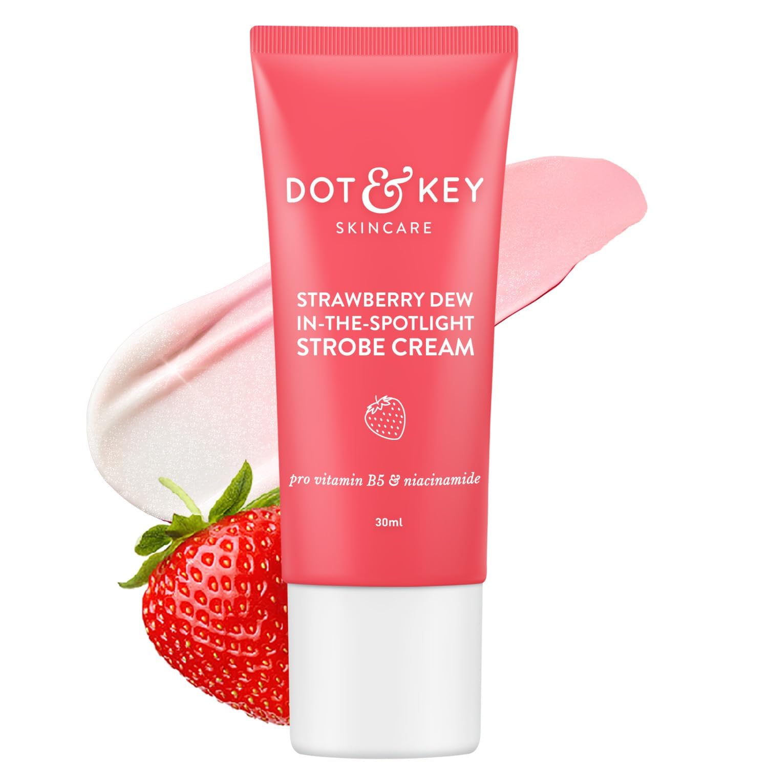 DOT'&'KEY Strawberry Dew Strobe Cream For Face Skin Radiance Cream | Moisturizer & Highlighter For Face | For Dewy Glazed Instant Glow | Boosts Hydration | For All Skin Types | For Women & Men | 30Ml