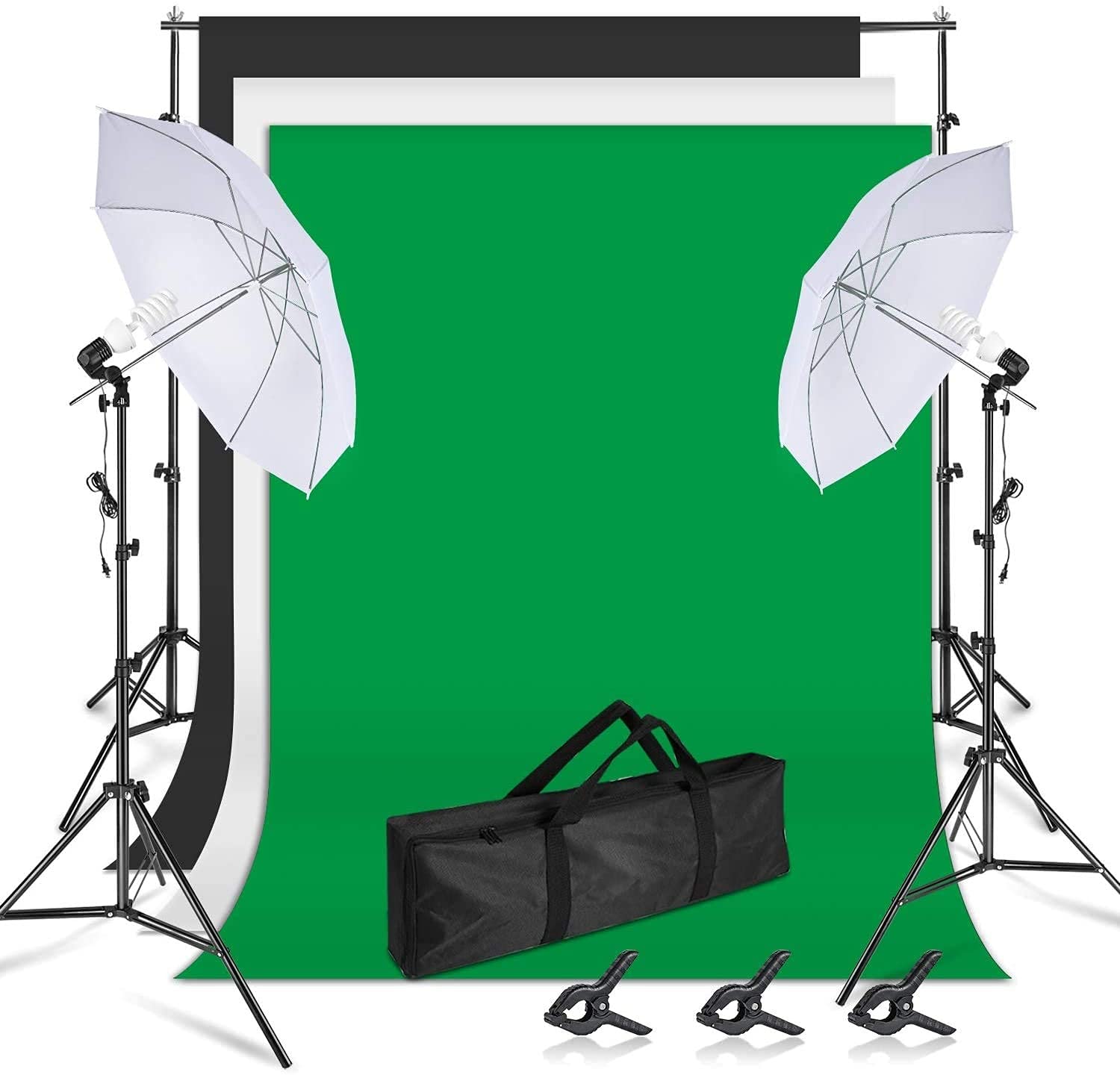 HIFFIN® Photography Lighting Umbrella Kit, 8x14ft Muslin Backdrop Screen, 8.5x10ft Background Support System Continuous Lights Equipment for Portrait Photo Video Studio Shoot