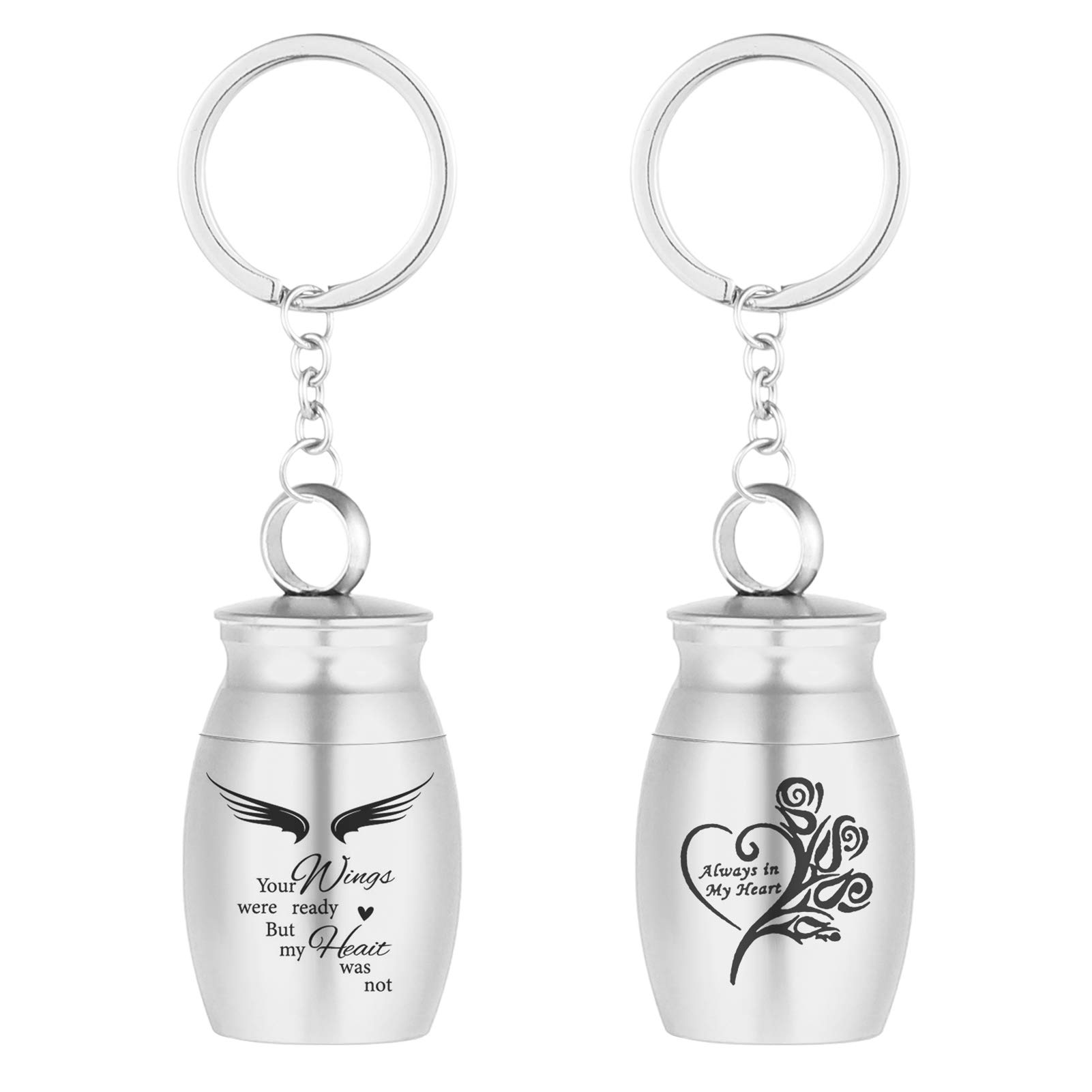 adakel Memorial Urn Keyring Stainless Steel Double Sided Pattern Mini Urns for Ashes of Your Loved Ones, Family Friends, Dog and Cat (25 x 16 mm Silver)