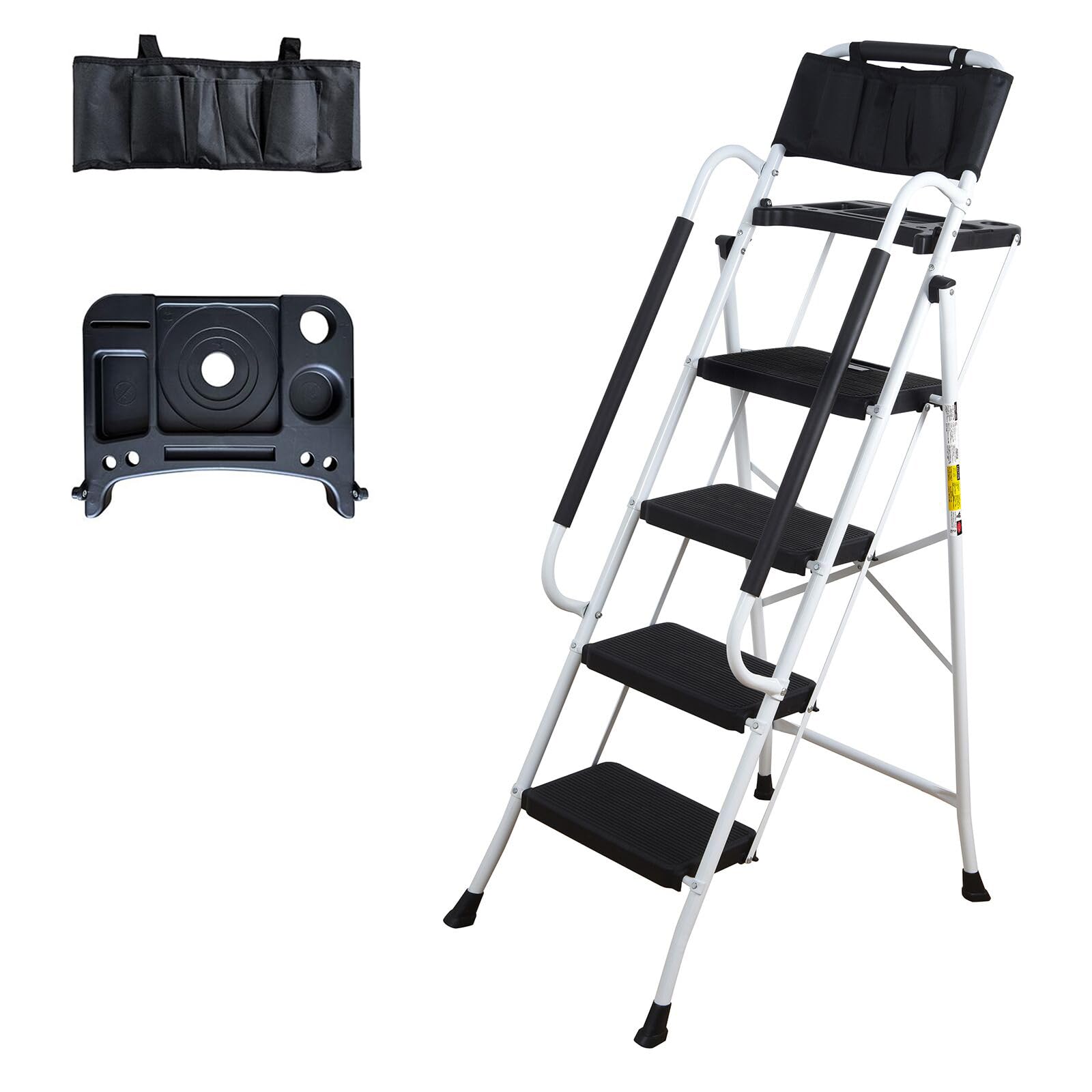 LEADALLWAY 4 Step Ladder with Handrails (Include Tool Tray+Bag) 330lbs Capacity