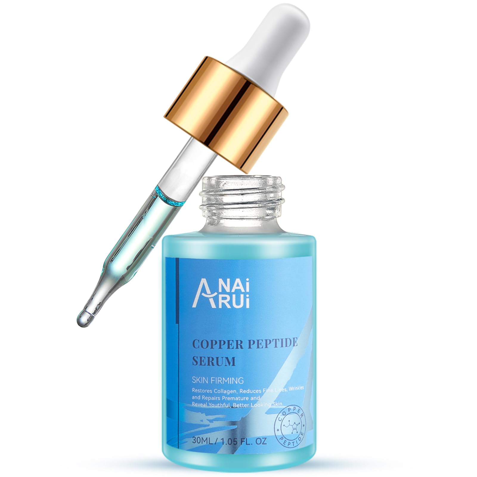 ANAI RUICopper Peptides Serum for Face -Copper Peptide Face Serum + Hyaluronic Acid - Reduces Fine Lines & Wrinkles, Plumping and Radiant Skin, 1.fl.Oz