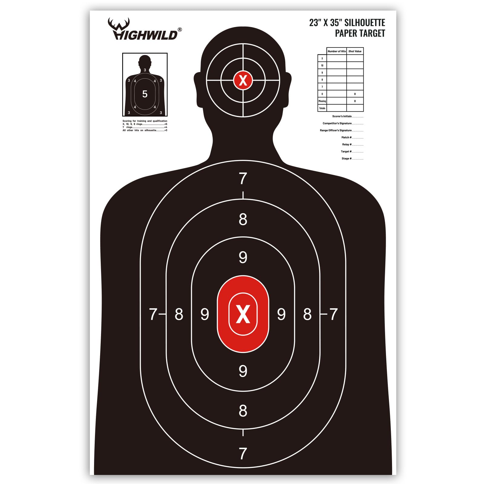 Highwild Shooting Range Silhouette Paper Target - 23X35 Inches - Suitable for Handguns, Rifles, Airguns, BB Guns