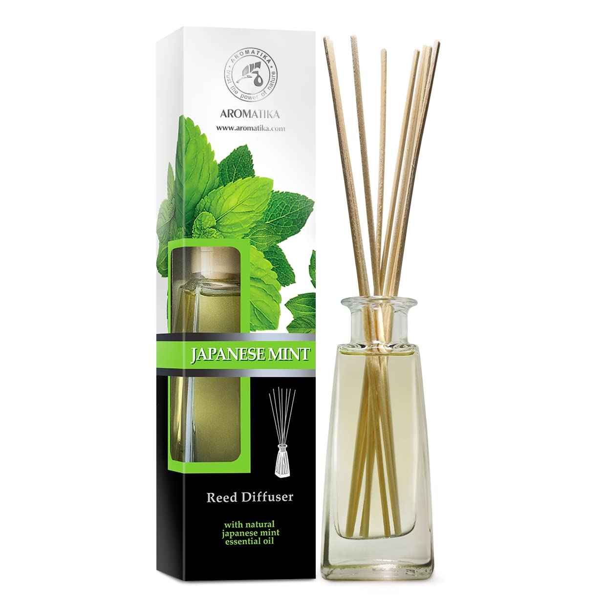 Reed diffuser Japanise Mint 3.4 Fl Oz (100ml) - Scented Diffuser with Rattan Sticks - Mint Fragrance - Room Diffuser Refill - Home Fragrance - Room Freshener - Diffuser with Sticks - Sweet Scent