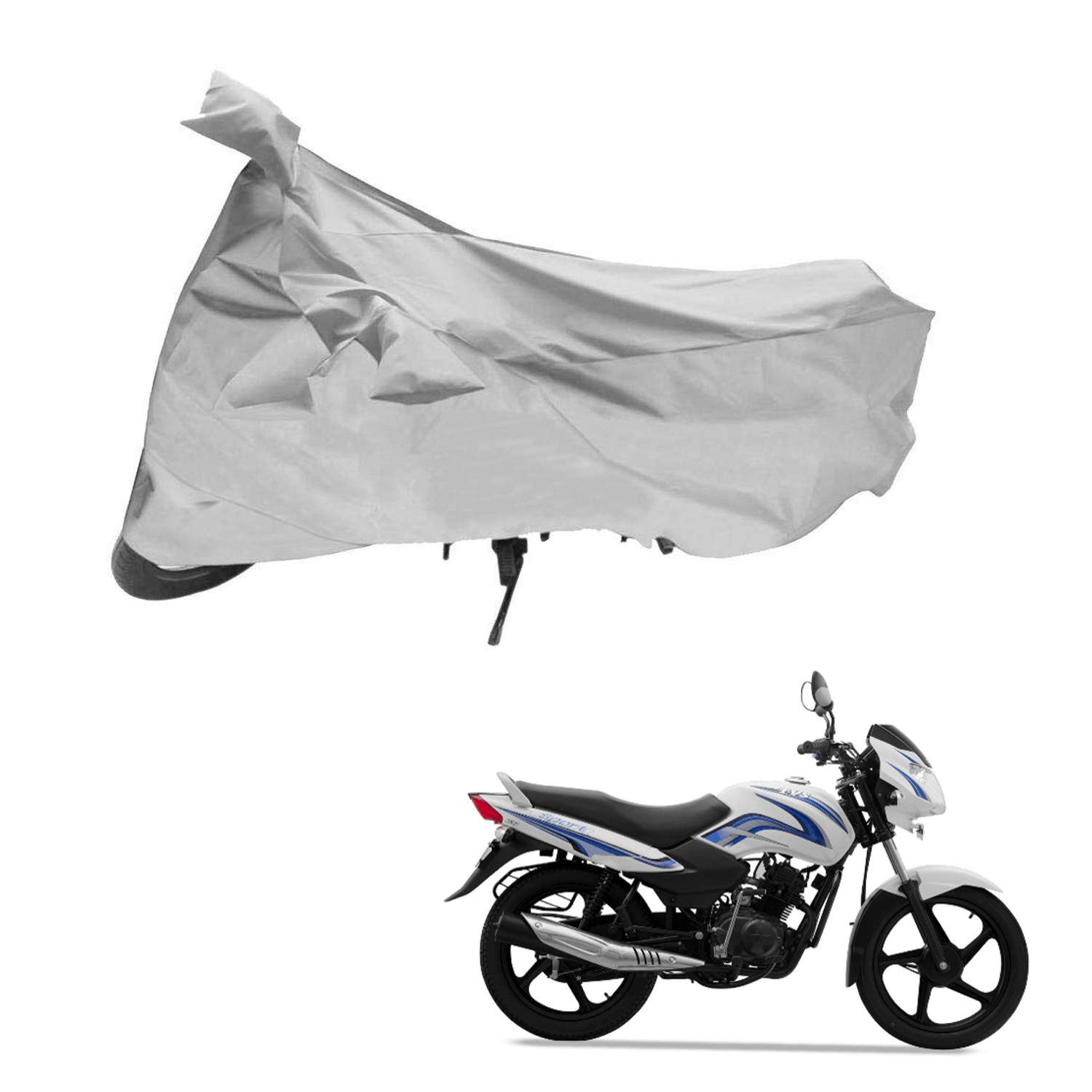 AutoRetail Two Wheeler Polyster Cover for TVS Star Sport with Sun Protection (Mirror Pocket, Silver Color)