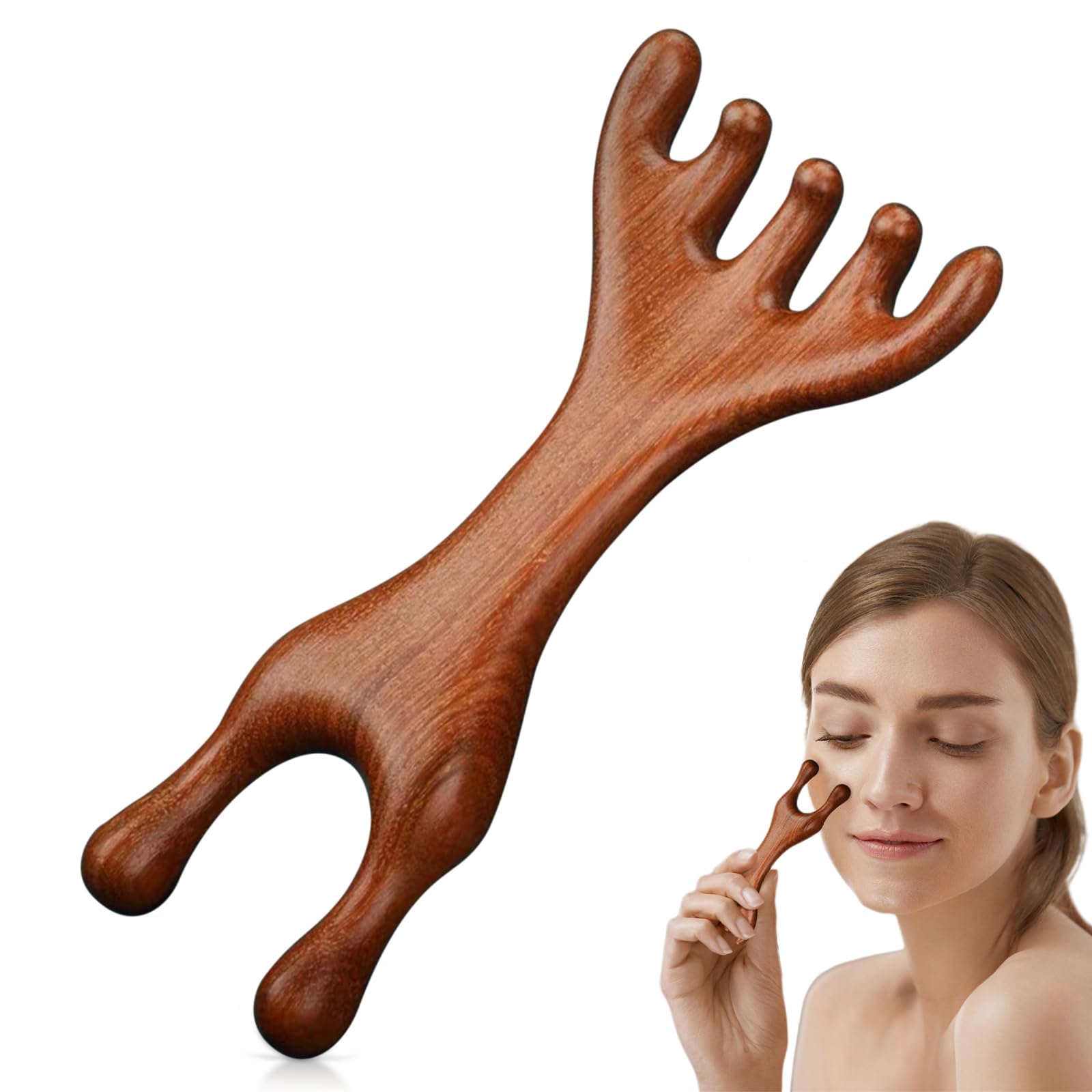 TECHPLUSManual Scalp Massager - Sandalwood Massager Tool for Scalp, Eye, Facial, Neck, Shoulder - Five Claw Massage Comb, Gua Sha Comb for Men and Women