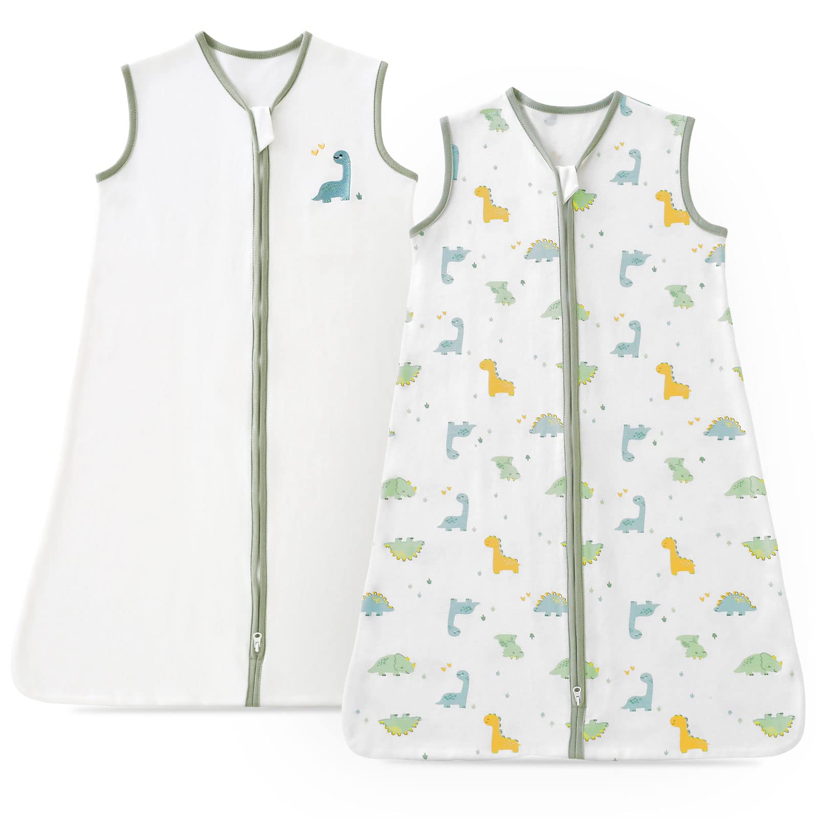 beeweed 2 Pack Baby Sleep Sack, Unisex Sleeveless Cotton Baby Wearable Blanket with 2 Way Zipper, All Season Soft Baby Sleep Bag Suit for Baby Toddler, Large (12-18 Months) - Dinosaur