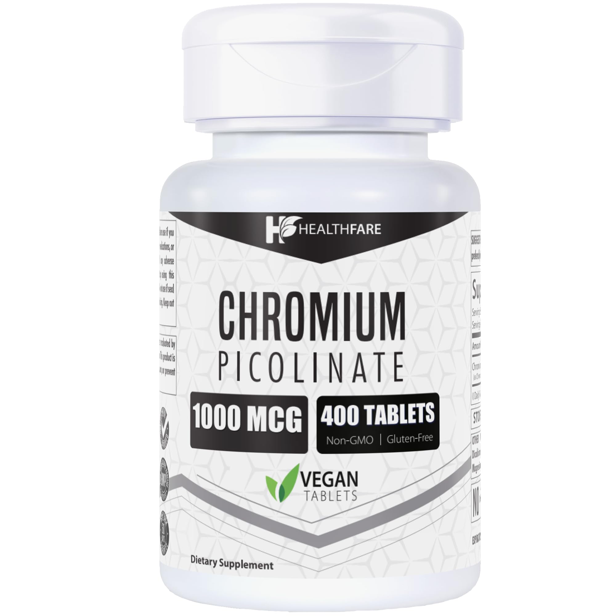 Chromium Picolinate 1000mcg | 400 Tablets | Support Carbohydrate Breakdown & Metabolism | Non-GMO and Gluten-Free by HealthFare