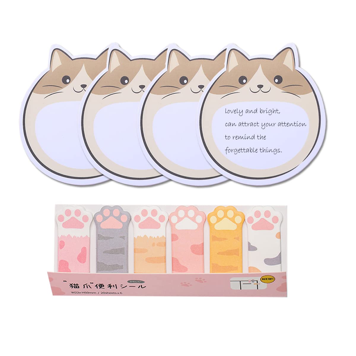 Cartoon Sticky Notes Cat Claw Markers Flags Self-Stick Memo Pads Kawaii Cat Paw Sticky Notes Index Tabs for Office School Study Supplies