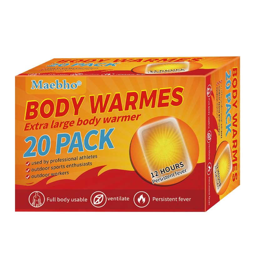 LBOYLOVEAdhesive Body Warmers, 20 Individual Warmers, Long-Lasting Up to 12 Hours Regular-Sized Disposable Handwarmers for Hands Feet Chest Back Arms and Legs, Winter Essentials