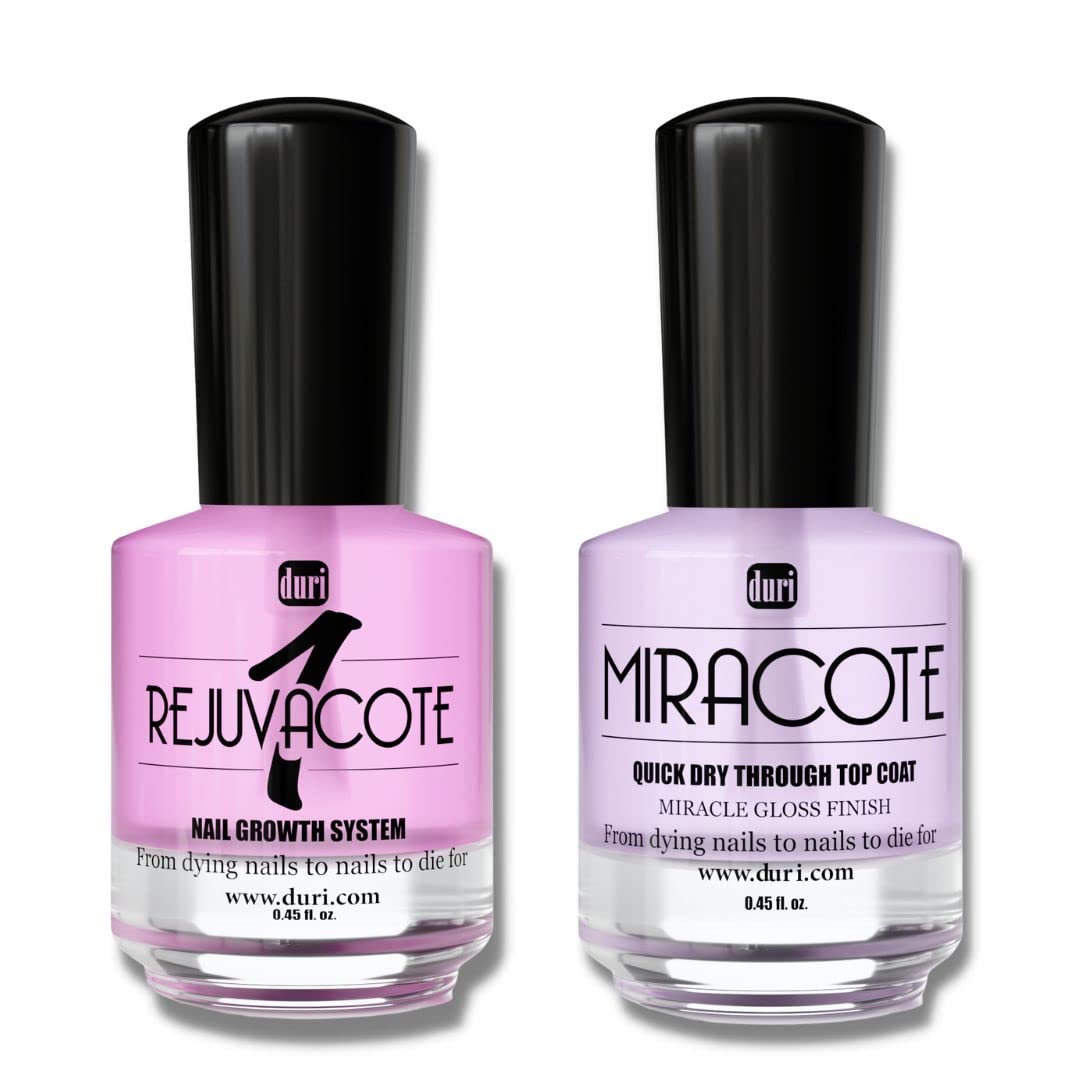 duri Rejuvacote 1 Original Maximum Strength Nail Growth System Base, Top Coat and Miracote Quick Dry Top Coat Combo