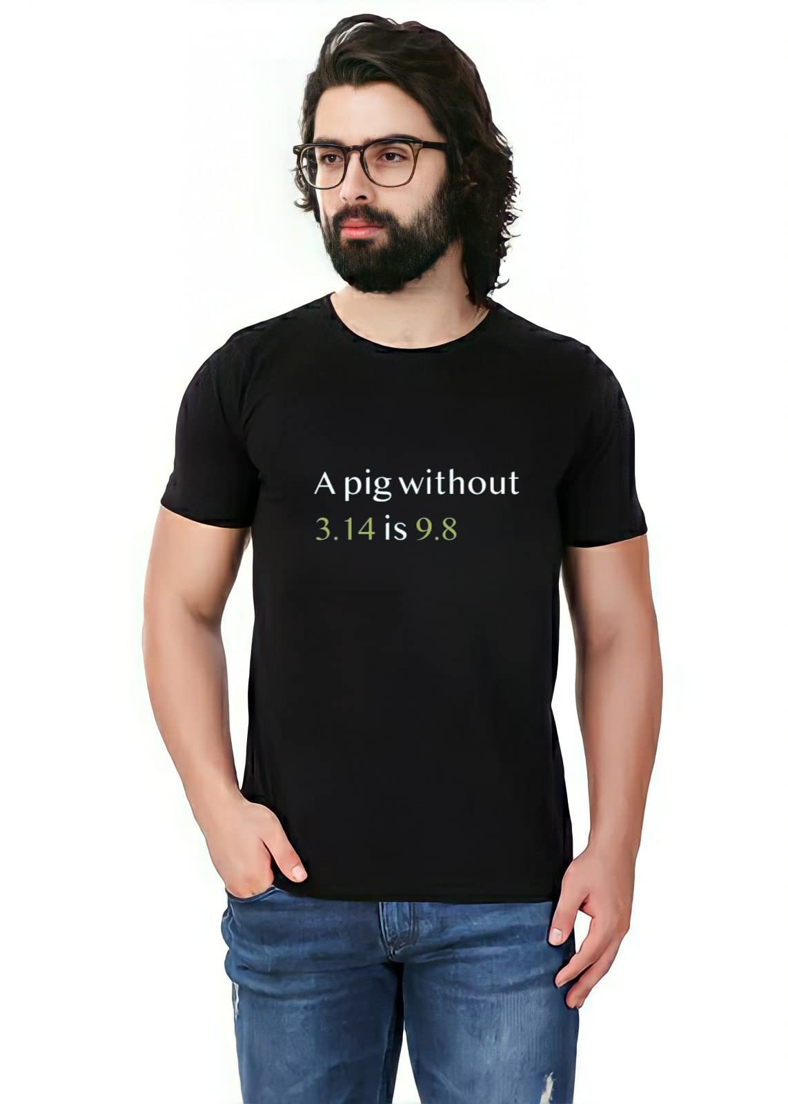 A pig without 3.14 is 9.8 printed funny science joke Printed T-shirt for men and women (Black)