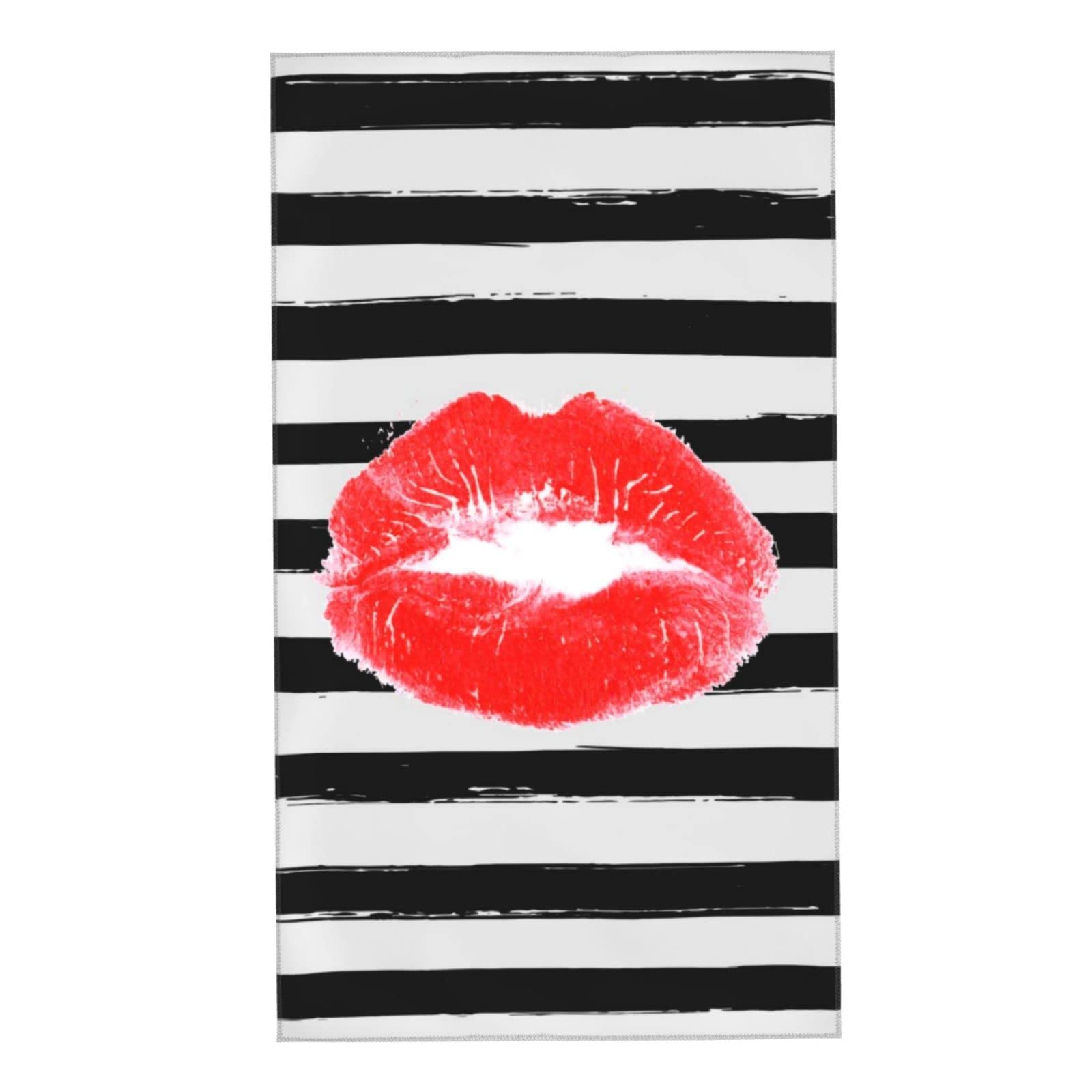 Black and White Striped Hand Towels,Sexy Red Lips Kiss Bathroom Hand Towel Microfiber Soft Absorbent Decorative Small Bath Towels Washcloth Kitchen Guest Fingertip Towel for Hotel Spa,Gym 15.7"x27.5"