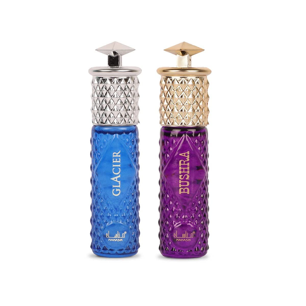 Manasik Set of 2 Alcohol Free Premium Attar, Glacier For Unisex & Bushra For Women, Fresh & Soothing Fragrance, Long Lasting Roll on Itra, 6ml Each