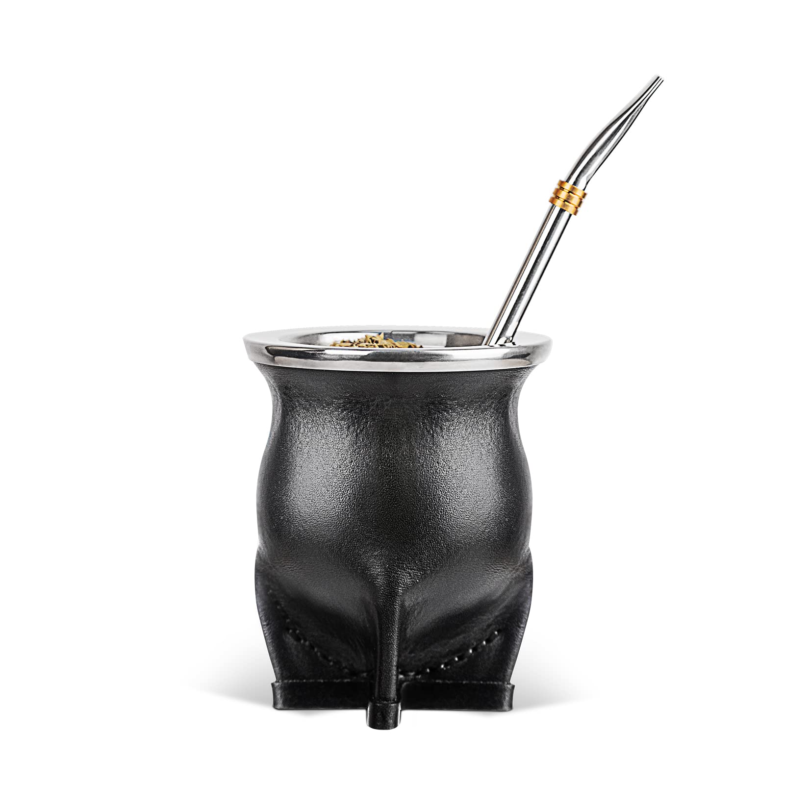 Cuopru Argentina Yerba Mate Cup With Ceramic liner Straw Tea Gourd Mug One Bombilla Mate (Straw) a Cleaning Brush (Black)