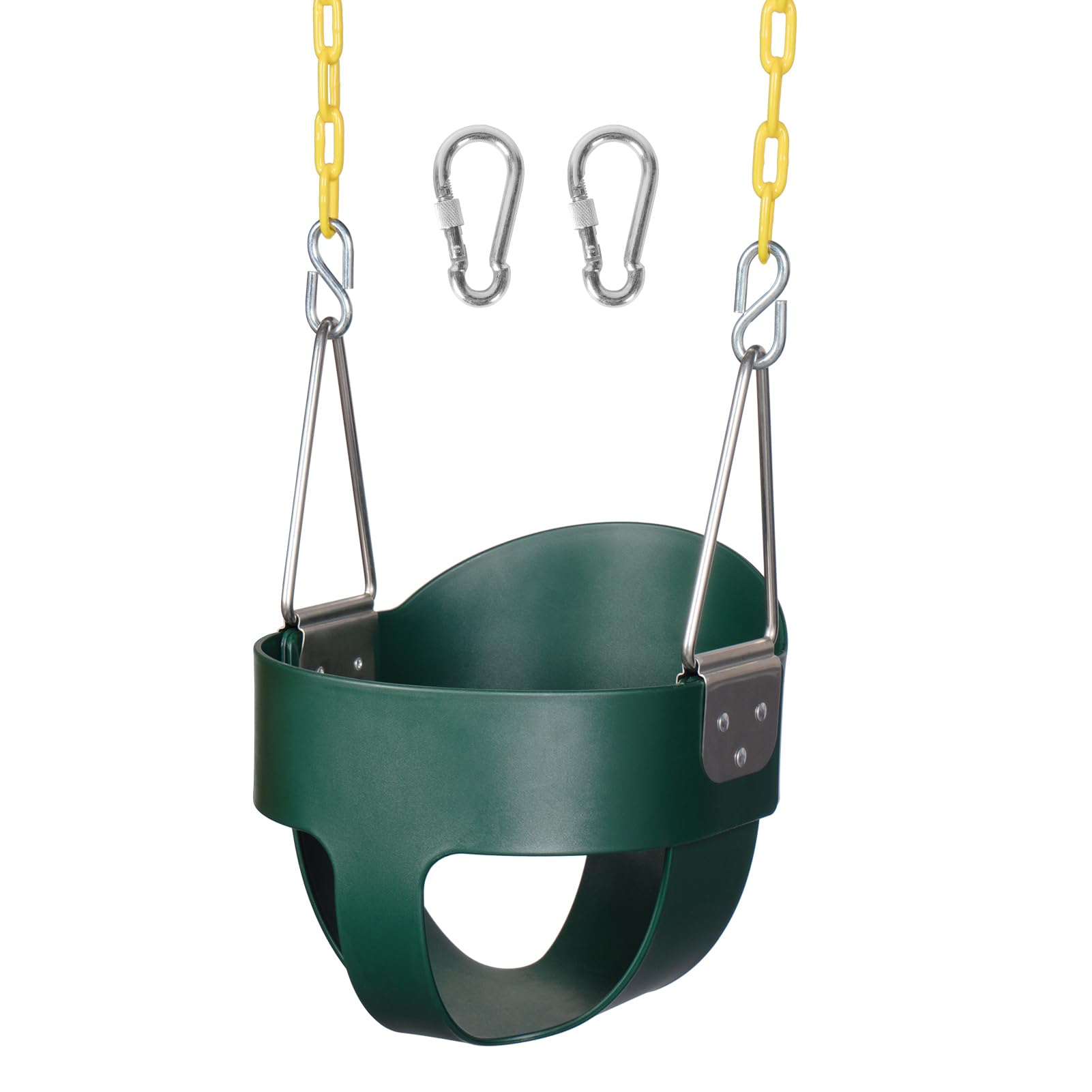 DECORLIFE Toddler Swing Seat, Support 330lb, High Back Full Bucket Baby Swing Seat with Coated Chains, Outdoor Fully Assembled Swing Sets Accessories for Backyard, Green