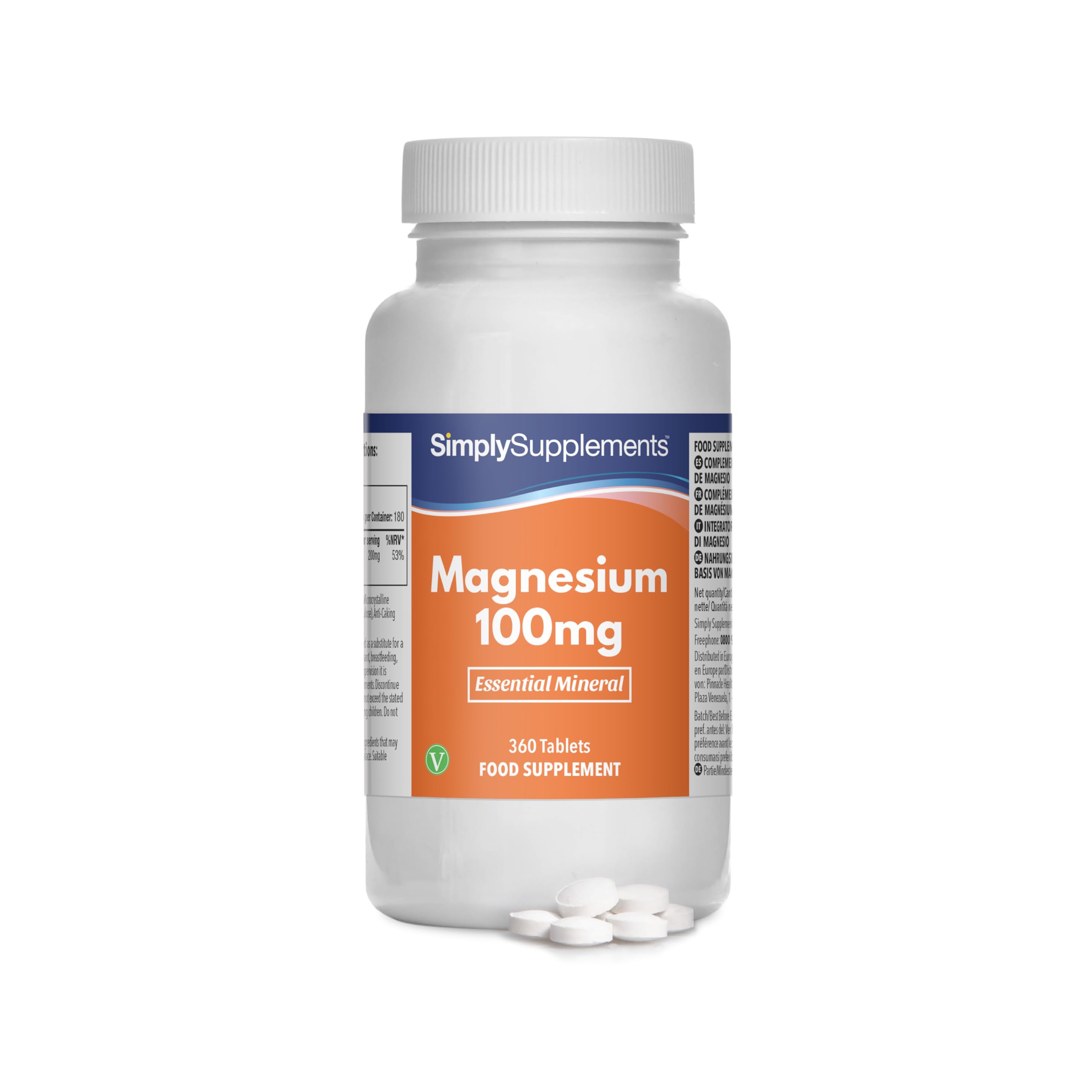 Magnesium 100mg | Vegan & Vegetarian Friendly | 360 Tablets | High Strength | Supplement for Healthy Bones & Teeth | Manufactured in The UK