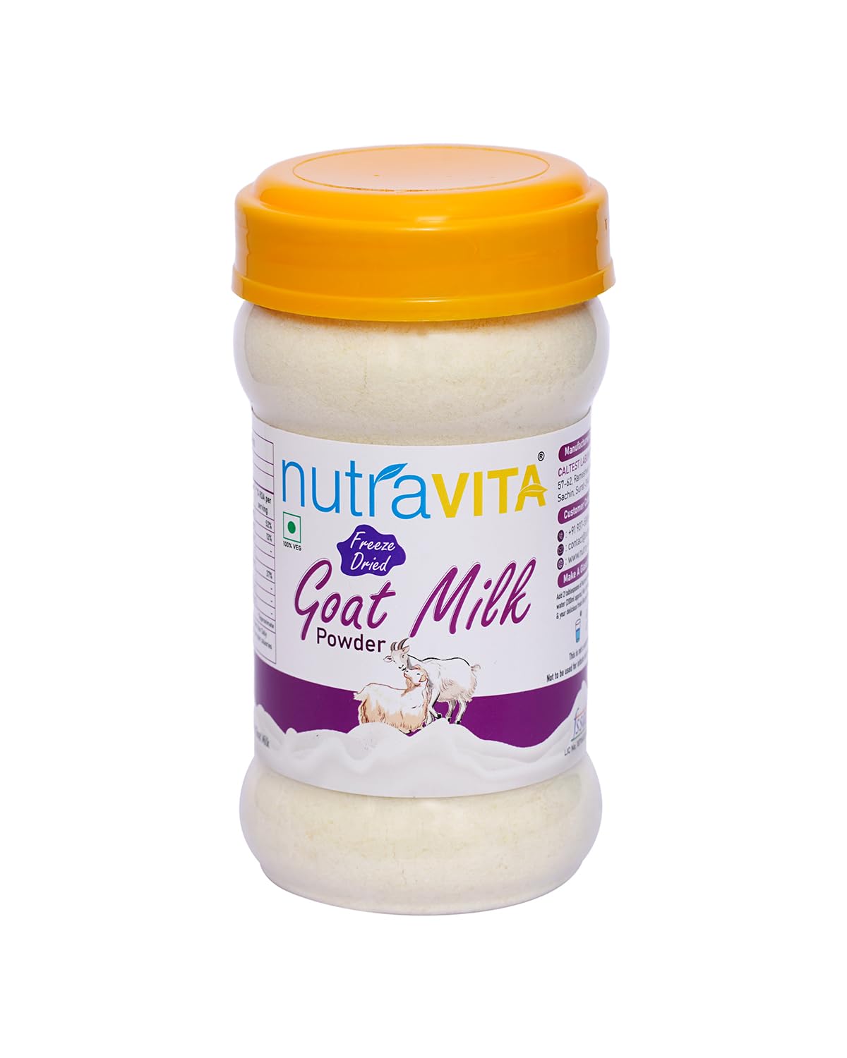 Nutra Vita Freeze Dried Goat Milk Powder 500g (Natural, Gluten Free, No Preservatives) Packed in 100% Food Grade Reusable PET Bottle