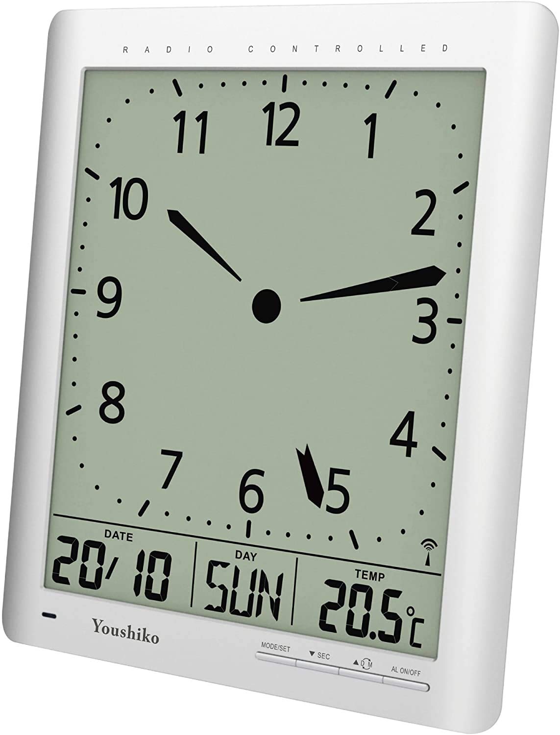 YoushikoRadio Control (UK & Ireland Version/Premium Quality/Clear Display) Digital Analog Style Silent Wall Clock