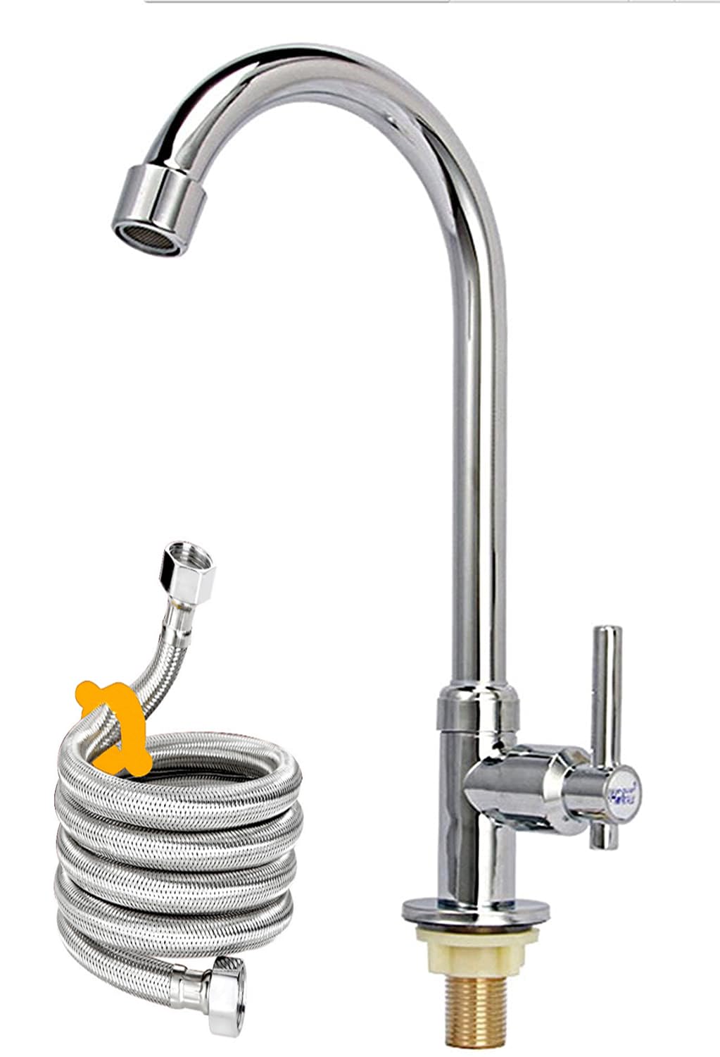 Cold Water Faucet Only, High Arc Single Handle One Hole Faucet for Kitchen Garden Bar Outdoor Boat Camper(Free Cold Water Supply Lines)