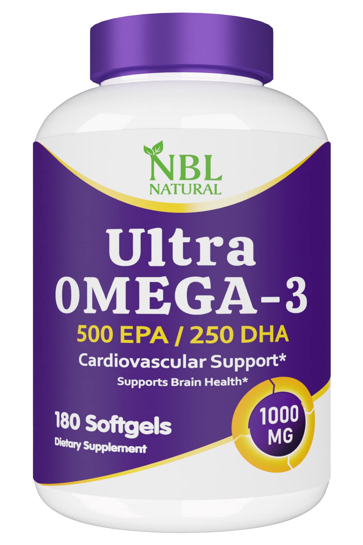 NBL Natural Ultra Omega 3 Fish Oil 1000mg 500EPA 250 DHA, Cardiovascular Support, 180 Softgels