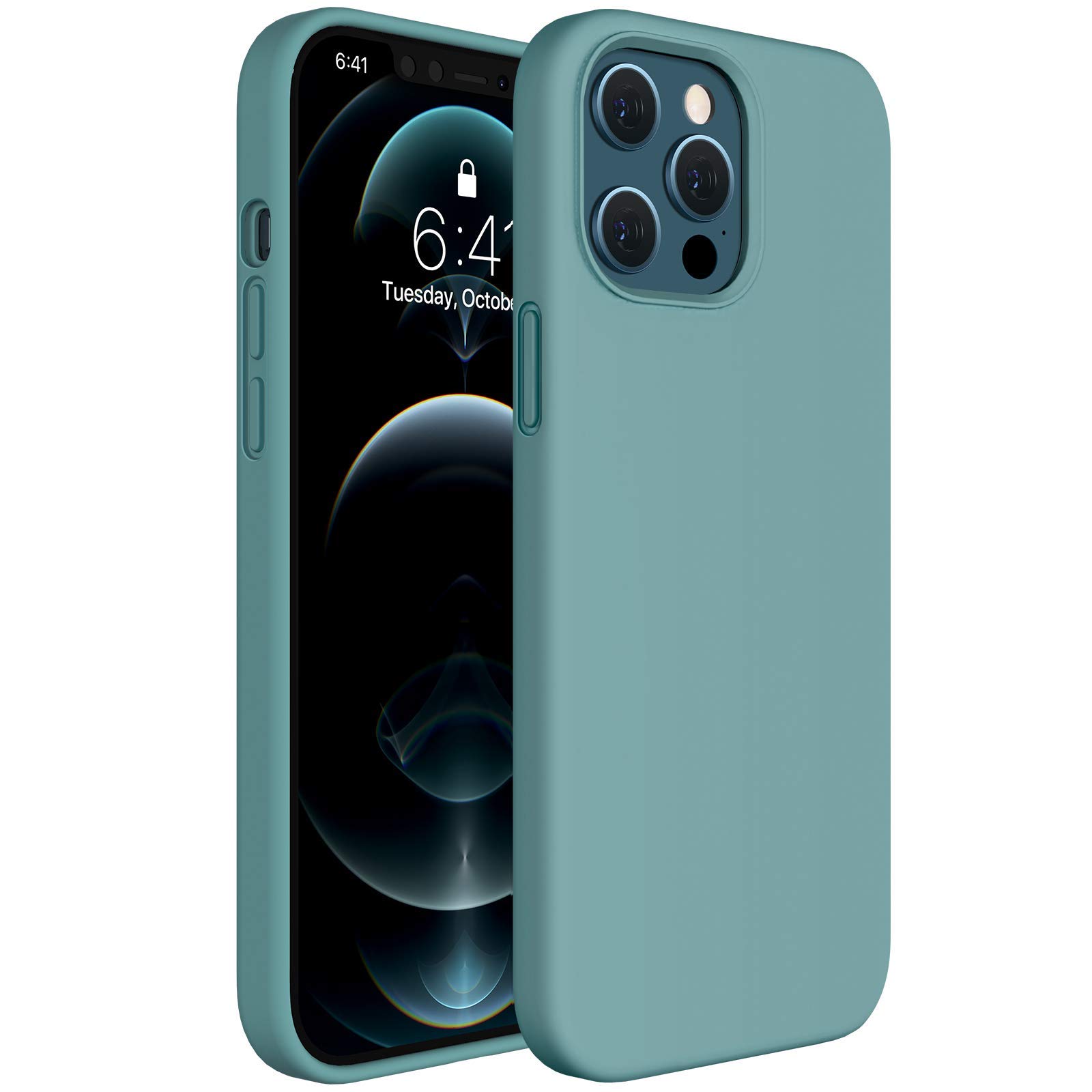 Miracase Compatible with iPhone 12 Pro Max Case, [Soft Anti-Scratch Microfiber Lining], Liquid Silicone Case Gel Rubber Shockproof Drop Protection Phone Case for 12 Pro Max(Midnight Green)