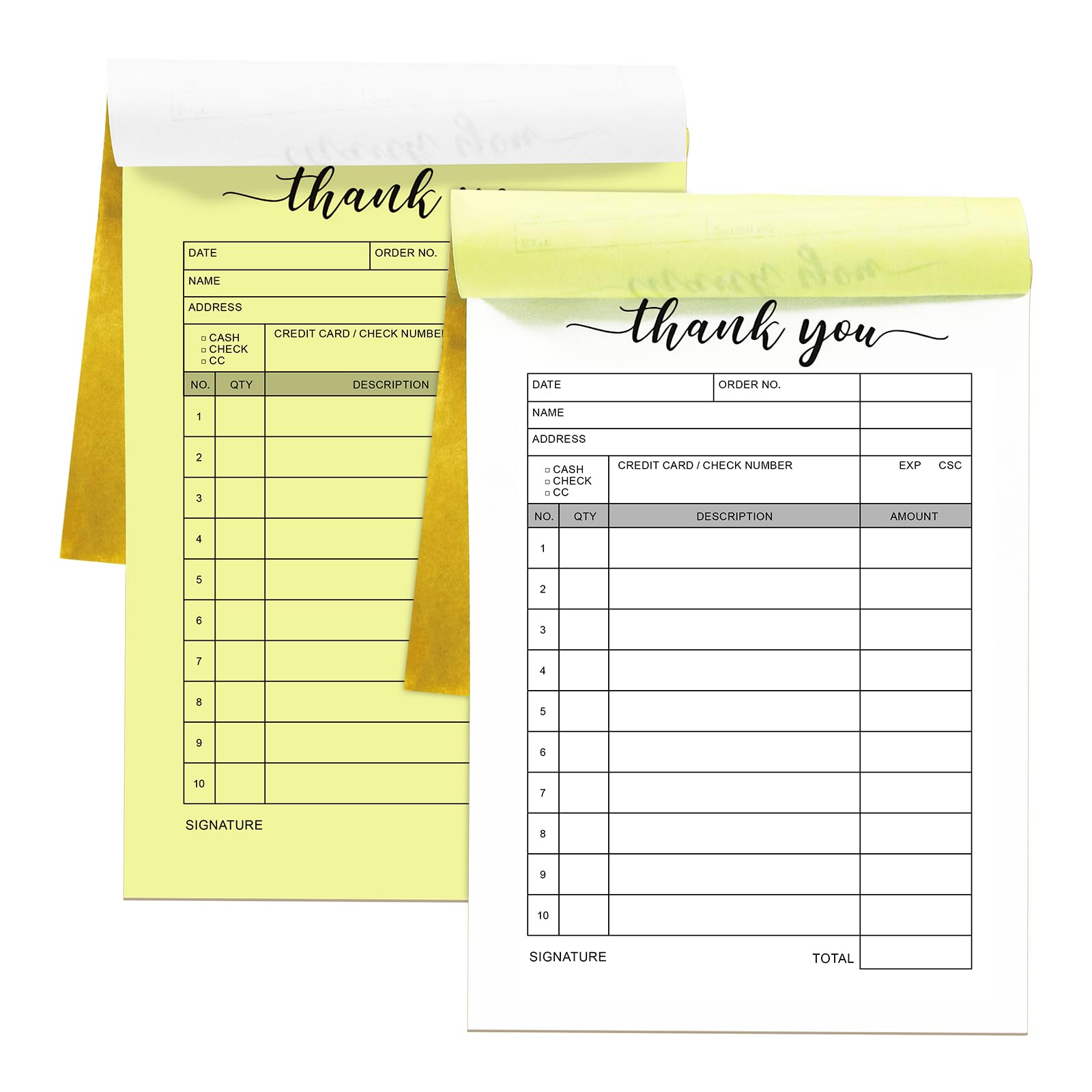 kuvanspok Thank You Receipt Book, Carbon Duplicate Copy Sales Order Form, Invoice Booklet for Stores, Warehouses, Offices, and Restaurants, 3.4x5.5 Handheld, 2-Part Carbonless-White/Yellow