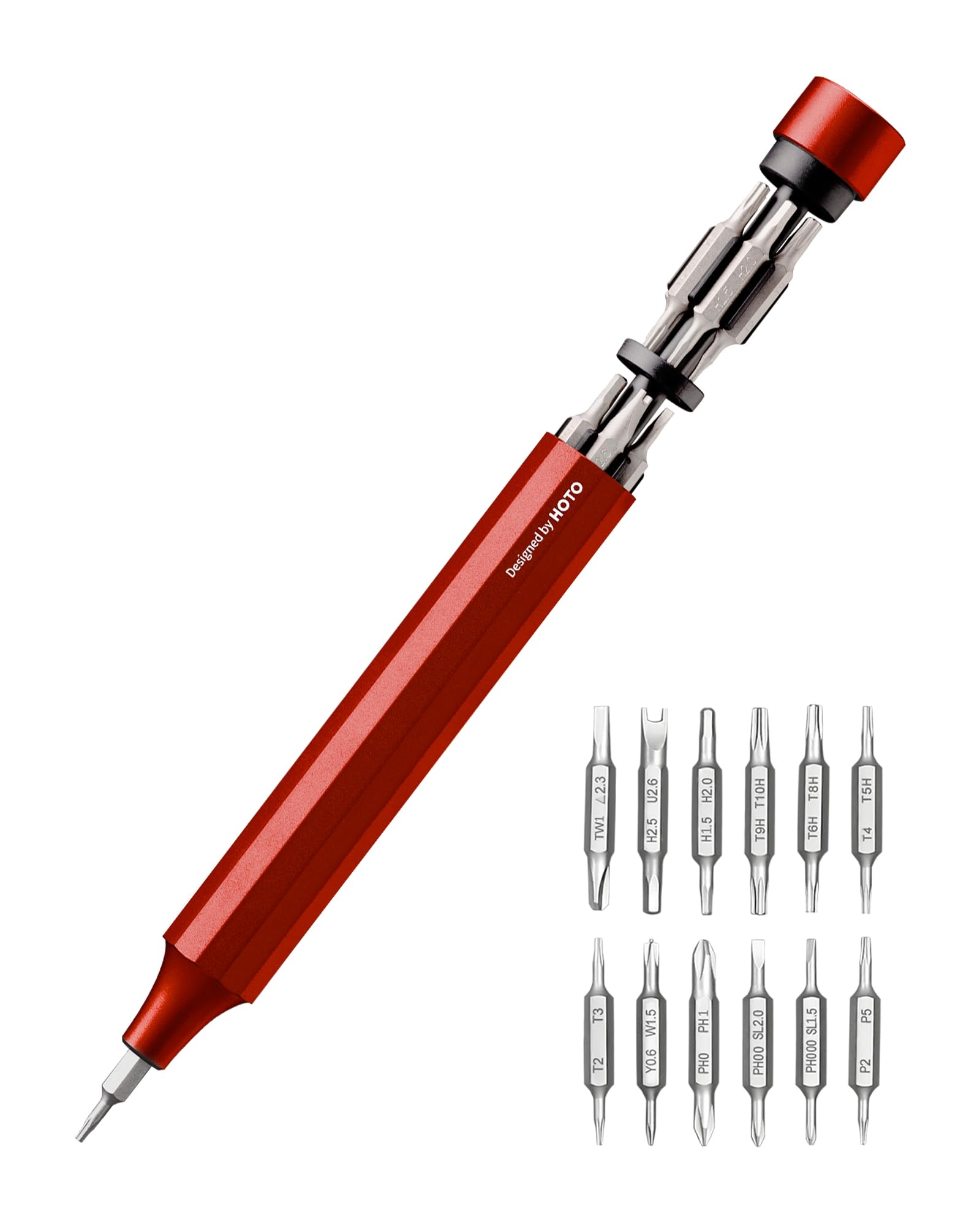 HOTO 24 in 1 Multi Bit Mini Screwdriver Set Magnetic, Manual Precision Screwdriver Set, EDC Pen Screwdriver for Eyeglasses, Electronics, Watches, Phones, Laptops, Cameras, Cinnabar Red