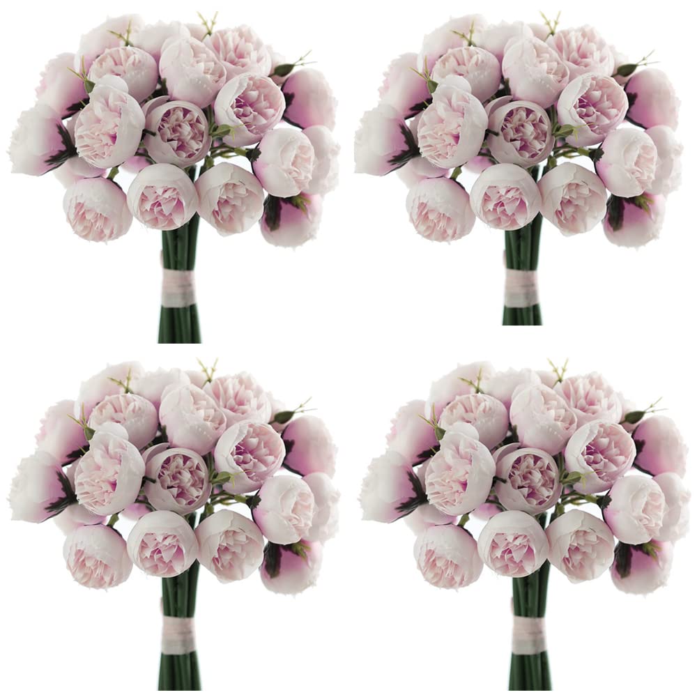 4 Pack Artificial Peony Flowers, Pink Silk Peony Fake Flower Bridal Bouquet with Stems, 108 Heads Hydrangea Bouquet Combo Real-look Faux Floral Arrangements for DIY Wedding Party Home Table Vase Decor