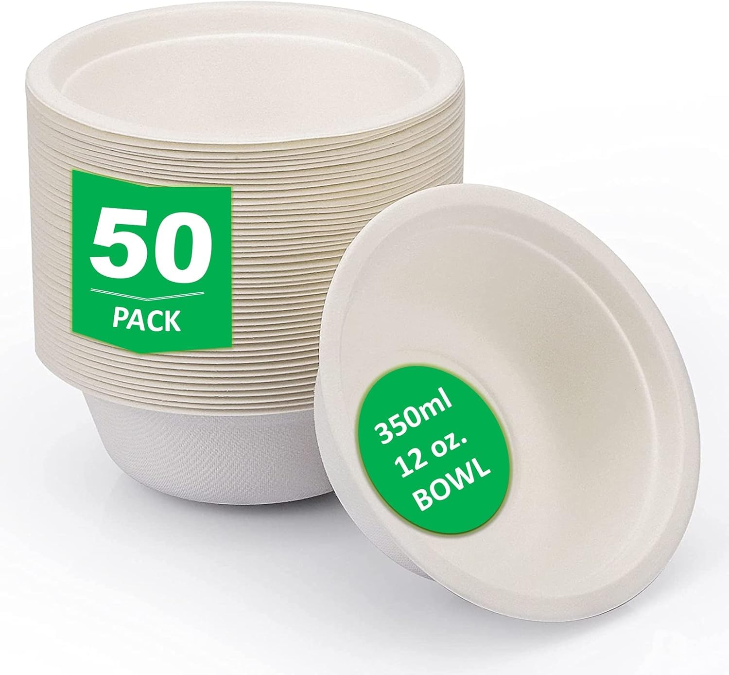 aaksh 555 Pack of 50 Premium Quality Strong Disposable Bowls 12oz/340ml, Ecofriendly Biodegradable Bowls for HOT & Cold Foods, Strong Bowls for Serving Soup, Salads, Cakes, Desserts, Leak Proof