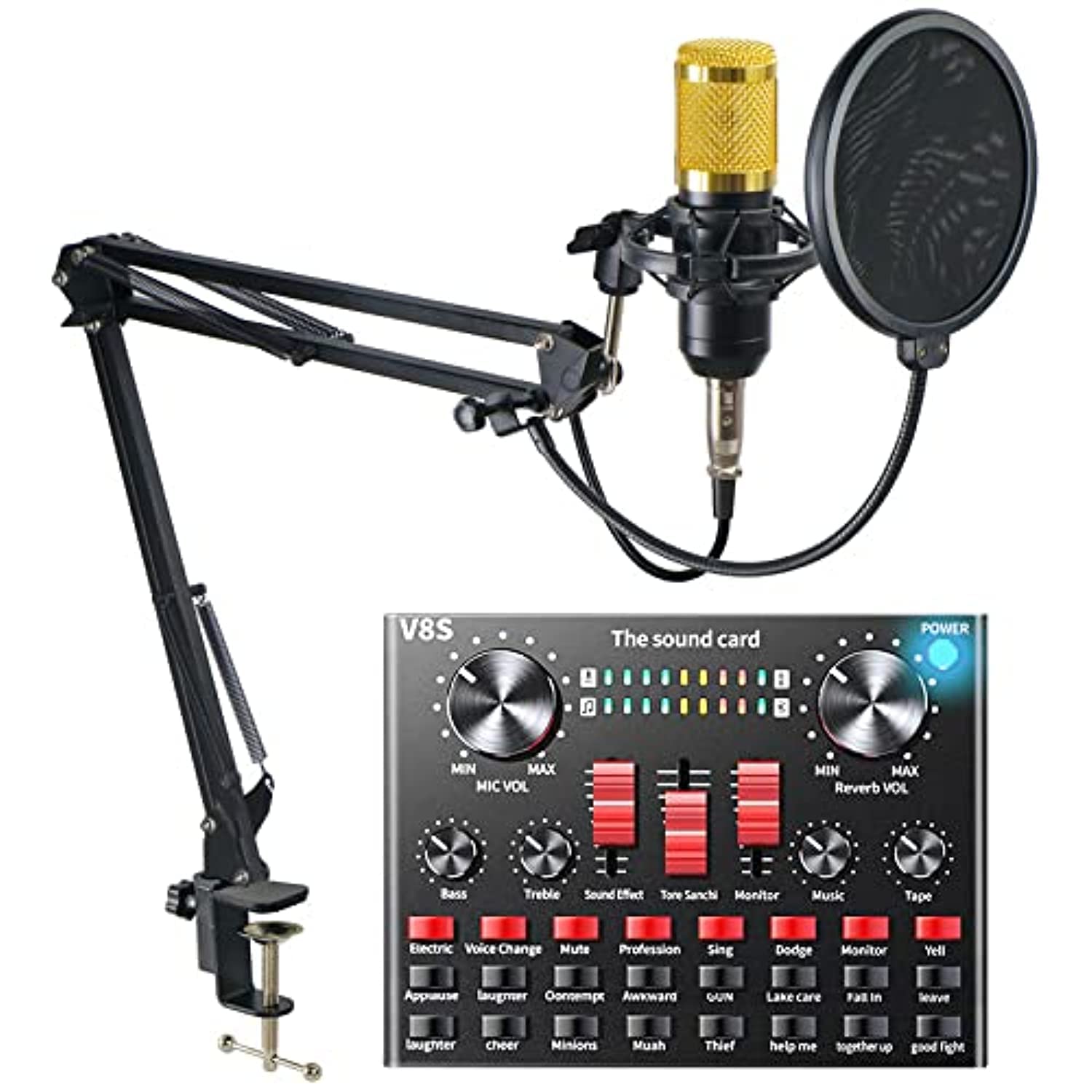 V8S Sound Card Upgraded VM-800 Condenser Microphone Set for Live Streaming Karaoke And Voice Recording Recording Sound Card, Voice Changer Device With Multiple Funny Sound Effect USB Audio Interface