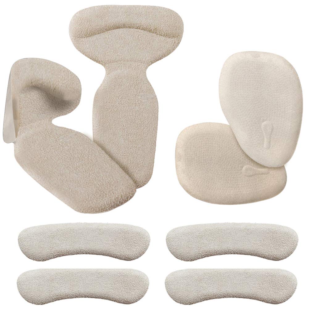 High Heel Pads (8 pcs) - High Heel Inserts, Heel Grips, Anti Slip Shoe Cushion, Ball of Foot Insoles, High Heel Liner, Heel Snugs for Women - Blister Prevention & Improve Shoes Too Big (Beige)