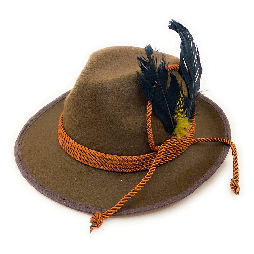 RKK Enterprise Limited Deluxe Oktoberfest Hat Brown German Alpine Fedora Bavarian Hat with Feather, One Size - Ideal for Fancy Dress Accessory, Oktoberfest, World Book Week Outfit