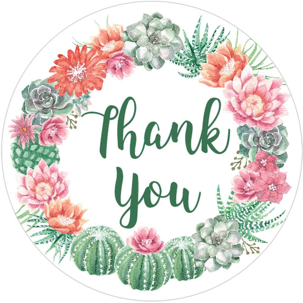 2 Inch Round Floral Thank You Stickers Set of 60 (Cactus)