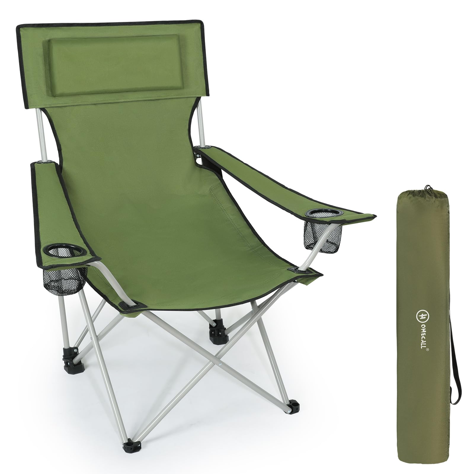 Homecall 30001 Camping Chair, foldable, green, Armrests with Cupholder, 96.0 cm*79.0 cm*84.0 cm