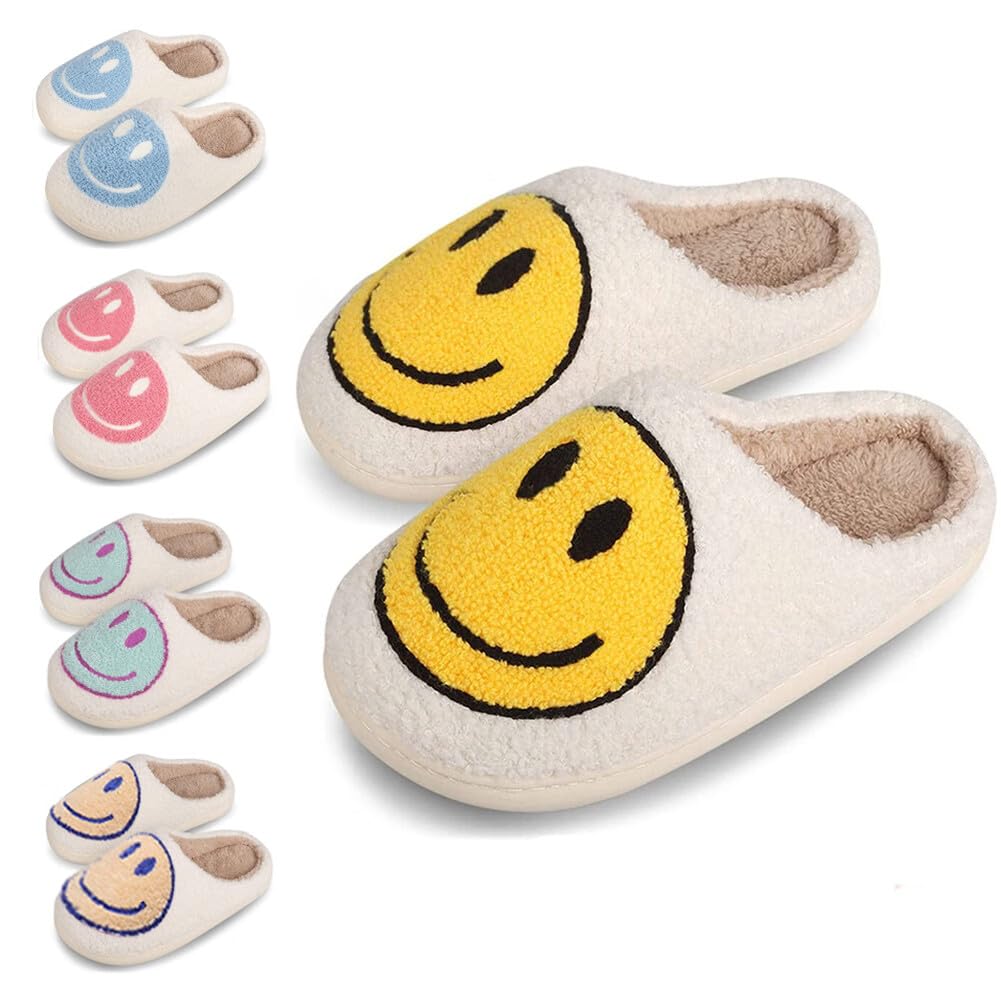 dubutoSmile Face Slippers for Girls Boys, Cute Soft Plush Anti-slip House Kids Girls Slippers with Memory Foam Warm Cartoon Happy face Shoes for Indoor Outdoor