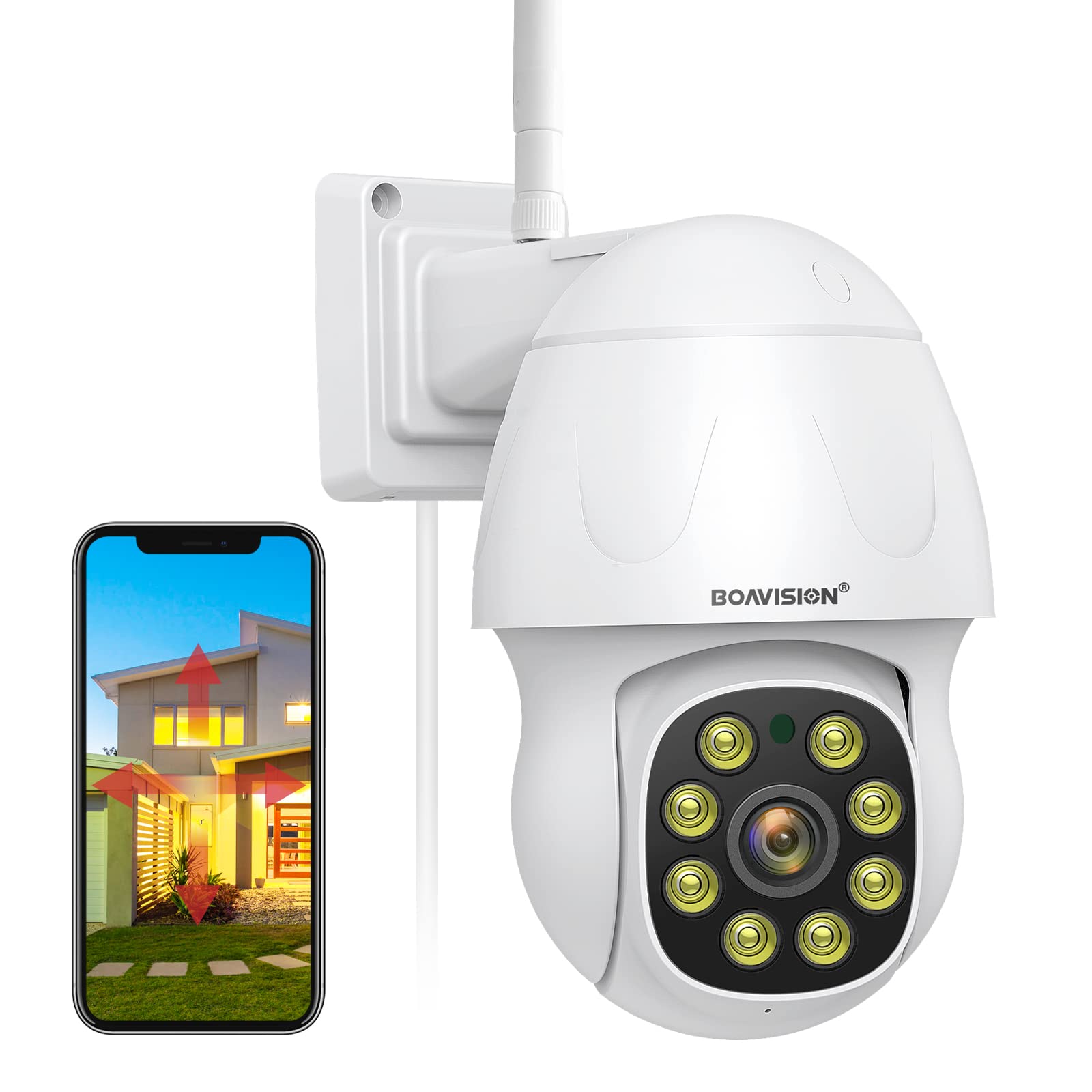 BOAVISION 4MP Security Camera Outdoor,360° View Video Surveillance Cameras,Human Tracking,Motion Detection Alerts,Pan & Tilt,Full Color Night Vision,Wireless Wi-Fi Home Security System