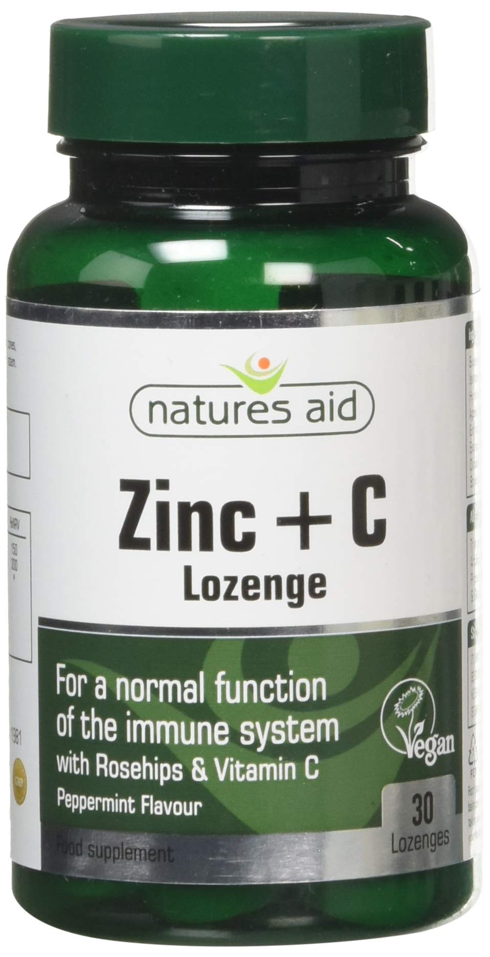 Natures Aid Zinc Lozenges (Peppermint) with Rosehip + Vitamin C - 30 Lozenges