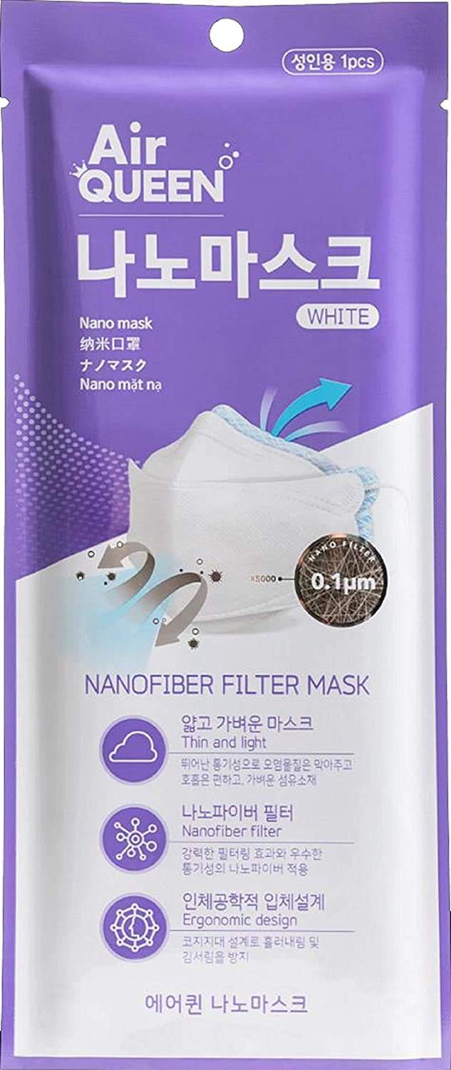 (Pack of 7 Masks) Air Queen Nano Mask | White | Nanofiber Filter | Ultra Thin | 3-Layer Face Mask for Adults | Individually Packed and Sealed