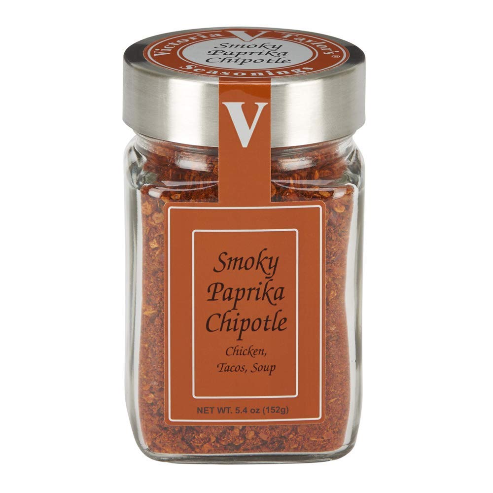 Smoky Paprika Chipotle – Victoria Taylor’s 5.4 Oz Jar – Tangy Rub Seasoning Adds Smoky Goodness to Any Meat or Veggie, All-Natural Organic Flavors made from Chipotle Peppers with Mesquite Smoke Flavor in every bite. Great in Chili, Tacos, Salsa and on Pork, Shrimp and Chicken!