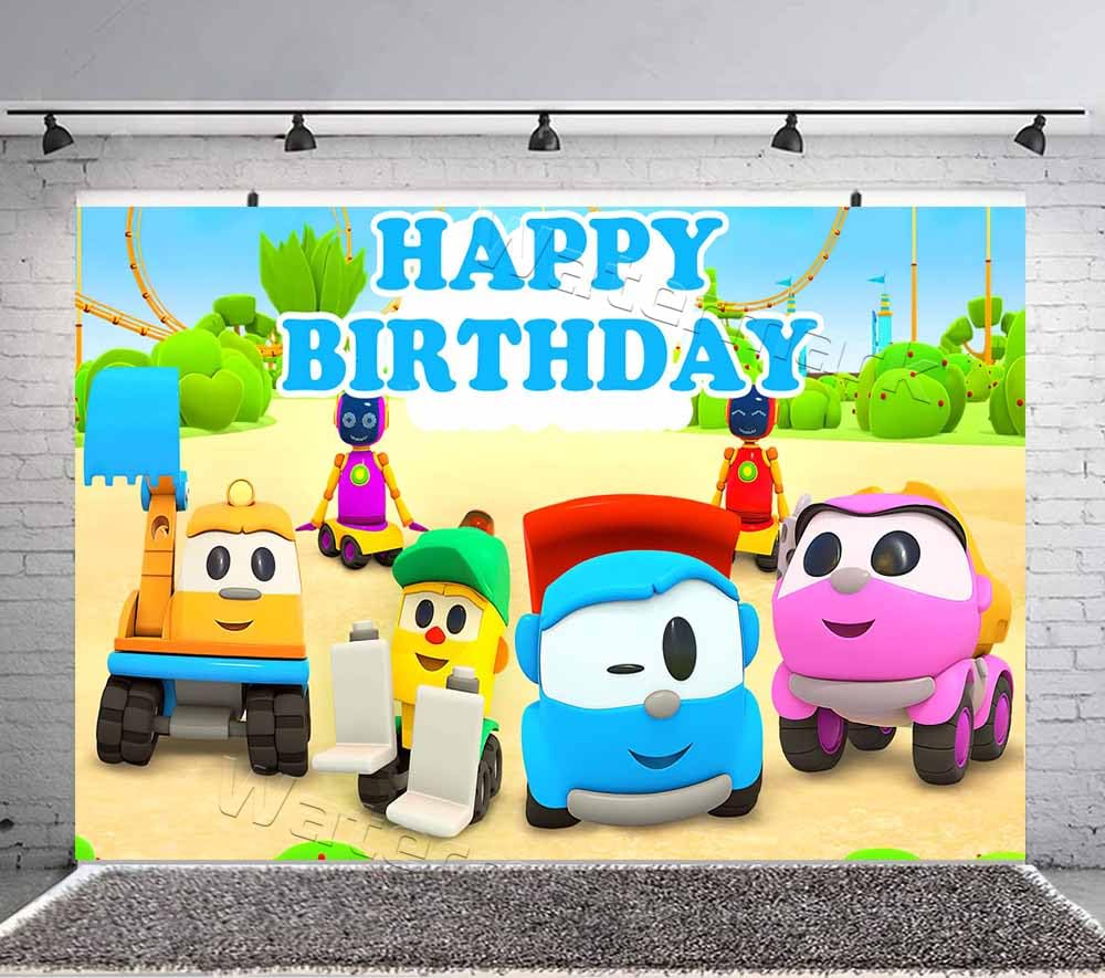 Leo The Truck Backdrop for Birthday Baby Shower Party Supplies Banner Background Photography Decoration Background 7x5ft