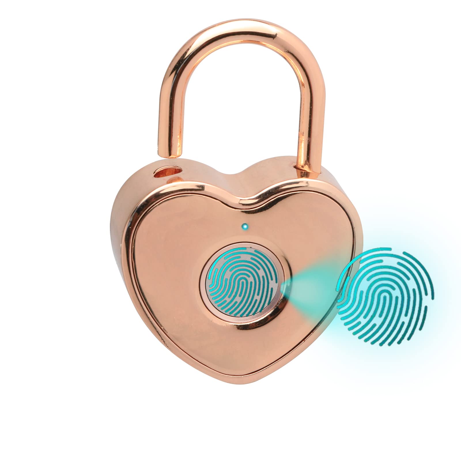 Heart Shaped Fingerprint Padlock, Small Smart Padlock for Gym Locker, Backpag, School, Mailbox, Travel Suitcase (Rose Gold)