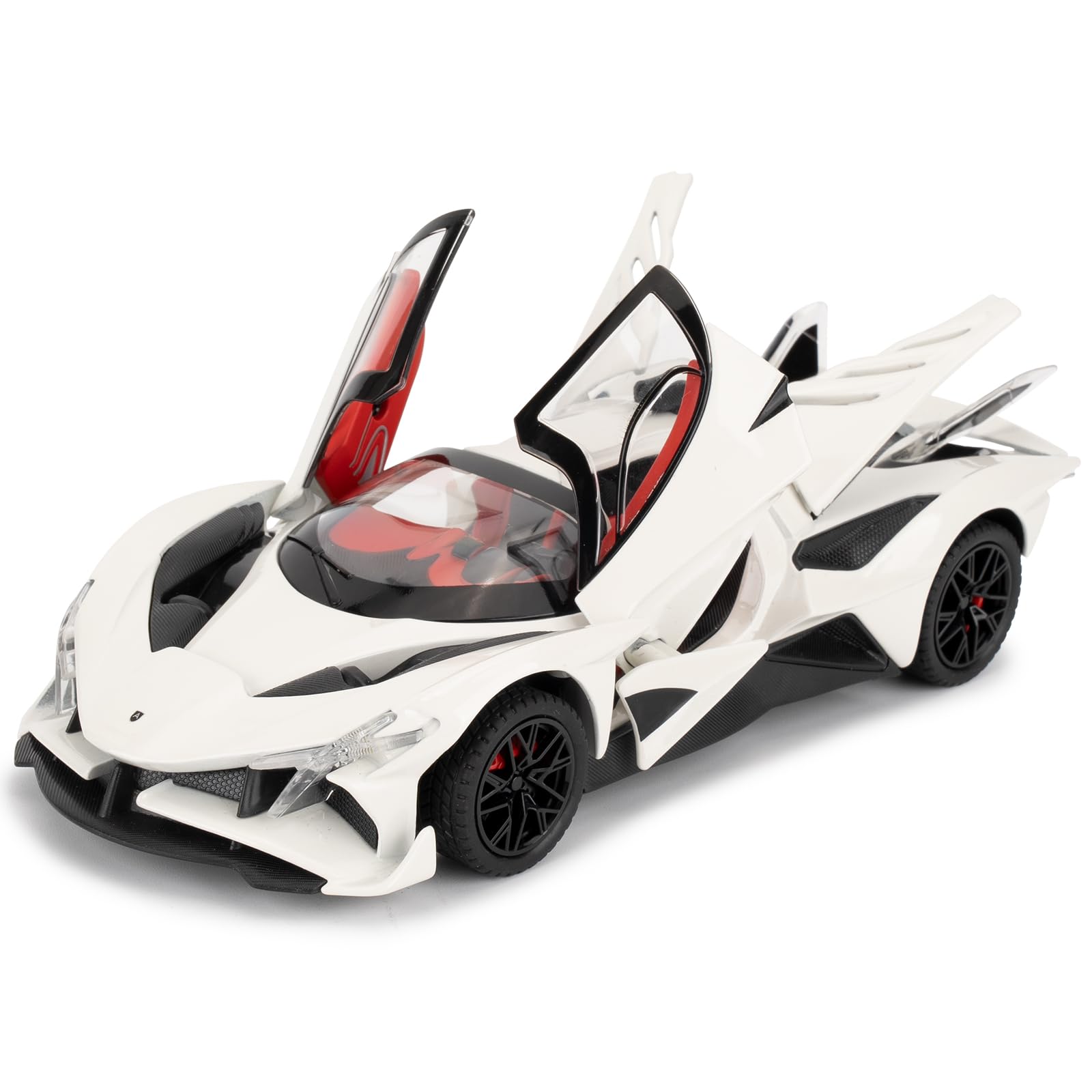 1/24 Apollo evo Alloy Model Car, Toy Car with Pull Back Function, Toy Car with Sound and Bright Lights, Suitable Collectible Model Toys, Gifts for Boys and Girls (White)