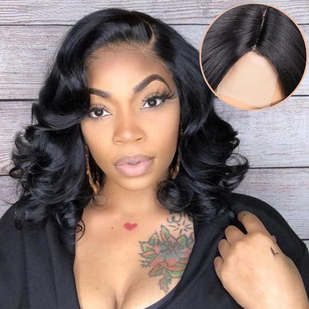 DIGAO Wig Short Curly Wig, Short Wavy Black Wig with Bangs, Short Black Bob Wigs for Women, Premium Soft Heat Resistant Fibre, Resistant Fiber Wigs, Synthetic Wig for Women (2)