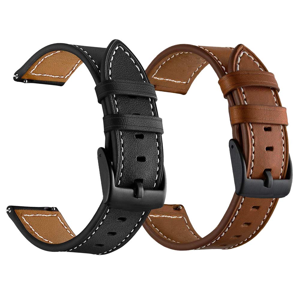 LDFAS Leather Band for Galaxy Watch 7/6 Classic 47mm 43mm/5 Pro 45mm Bands, 20mm Watch Strap Compatible for Samsung Galaxy Watch FE/7/6/5/4 40mm 44mm/4 Classic 46mm Band,Brown+Black(2 Pack)