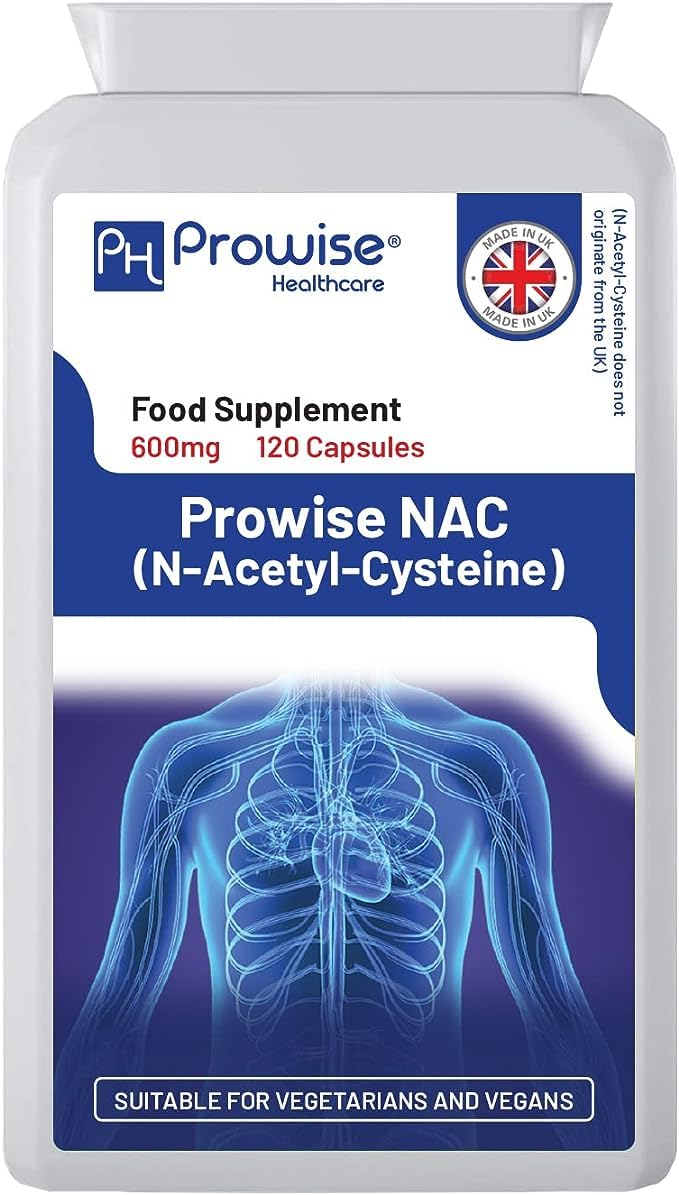 NAC N-Acetyl-Cysteine 600mg | 120 Capsules of Nac N-Acetyl-Cysteine | Vegan N-Acetyl-Cysteine Nutritional Supplements | High Bioavailability & No Fillers | UK Manufactured by Prowise Healthcare