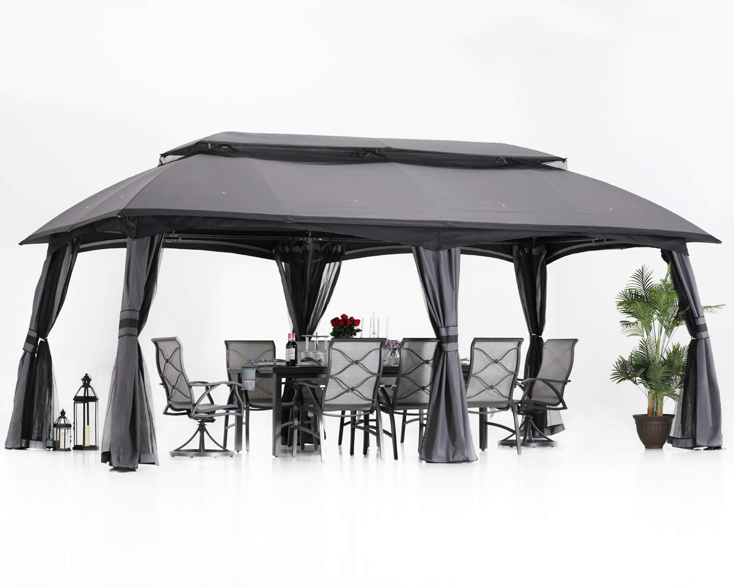 ABCCANOPY 10x20 Outdoor Gazebo - Patio Gazebos with Mosquito Netting and Double Roof for Backyard, Garden or Lawn (Dark Grey)