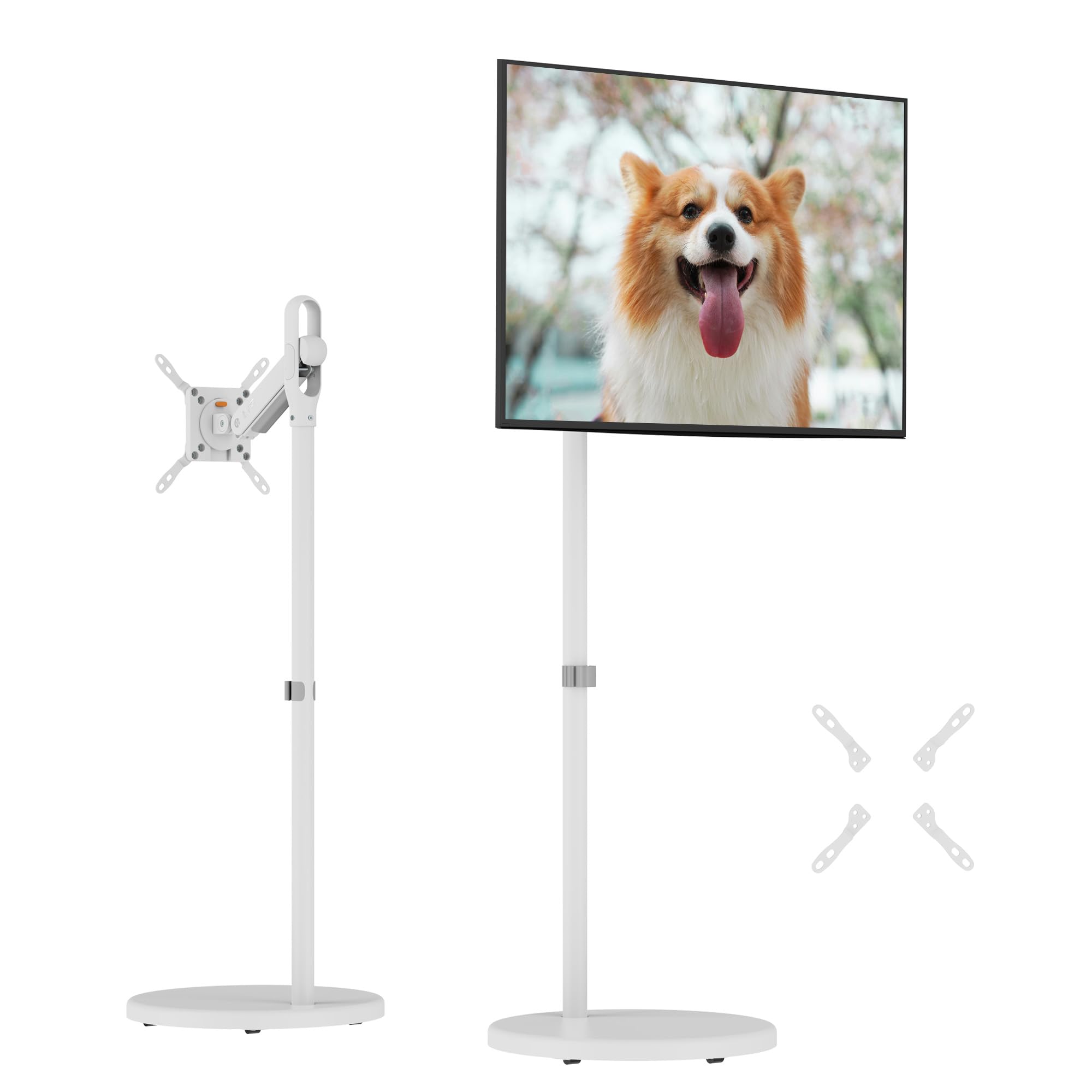 AVLTSingle 43 Inch Portable Monitor Arm TV Rolling Stand with Heavy Base-White