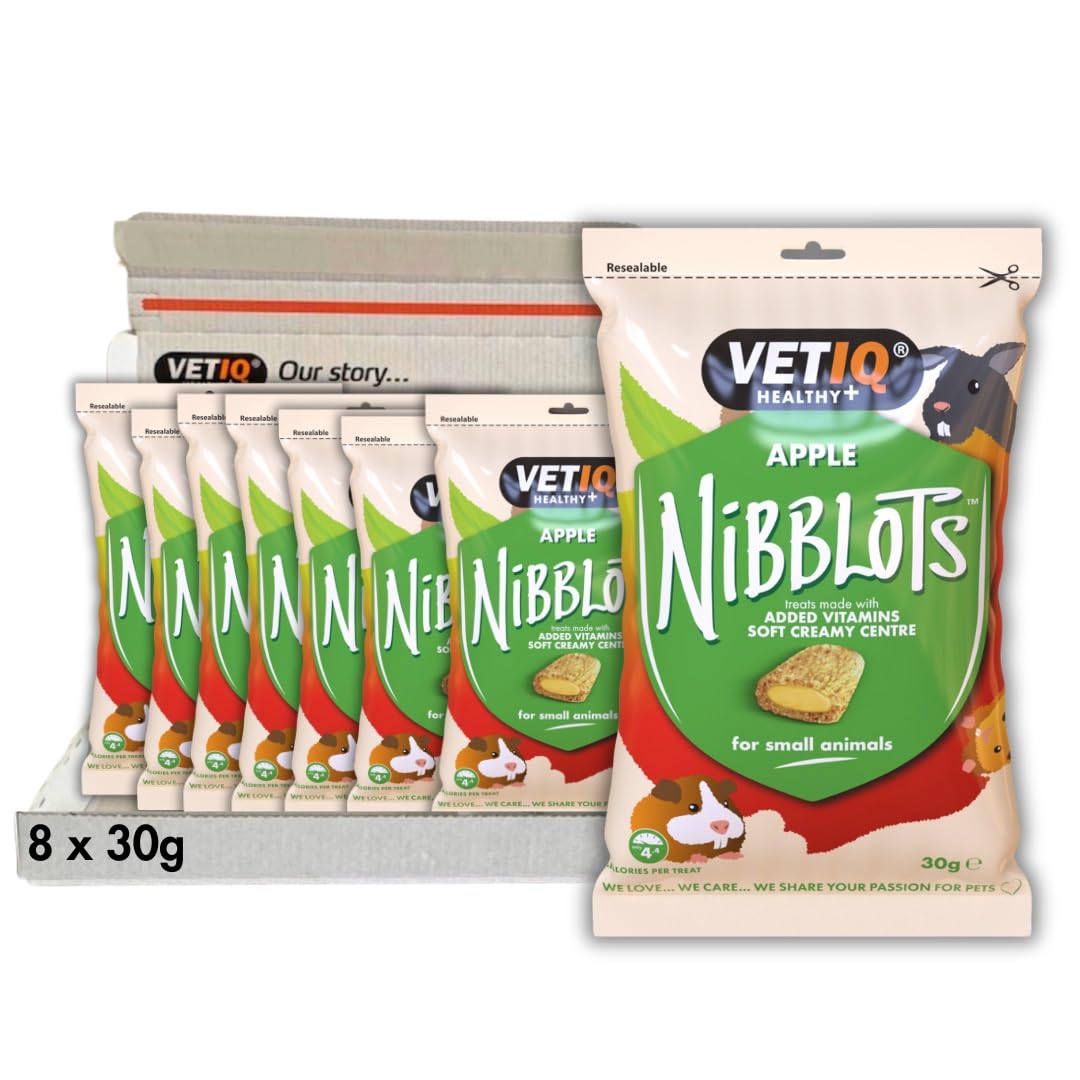 VETIQ Apple Nibblots for Small Animals, Tasty Treats with Added Vitamins & a Soft Creamy Centre, Beneficial for Skin & Coat, 30 g (Pack of 8)